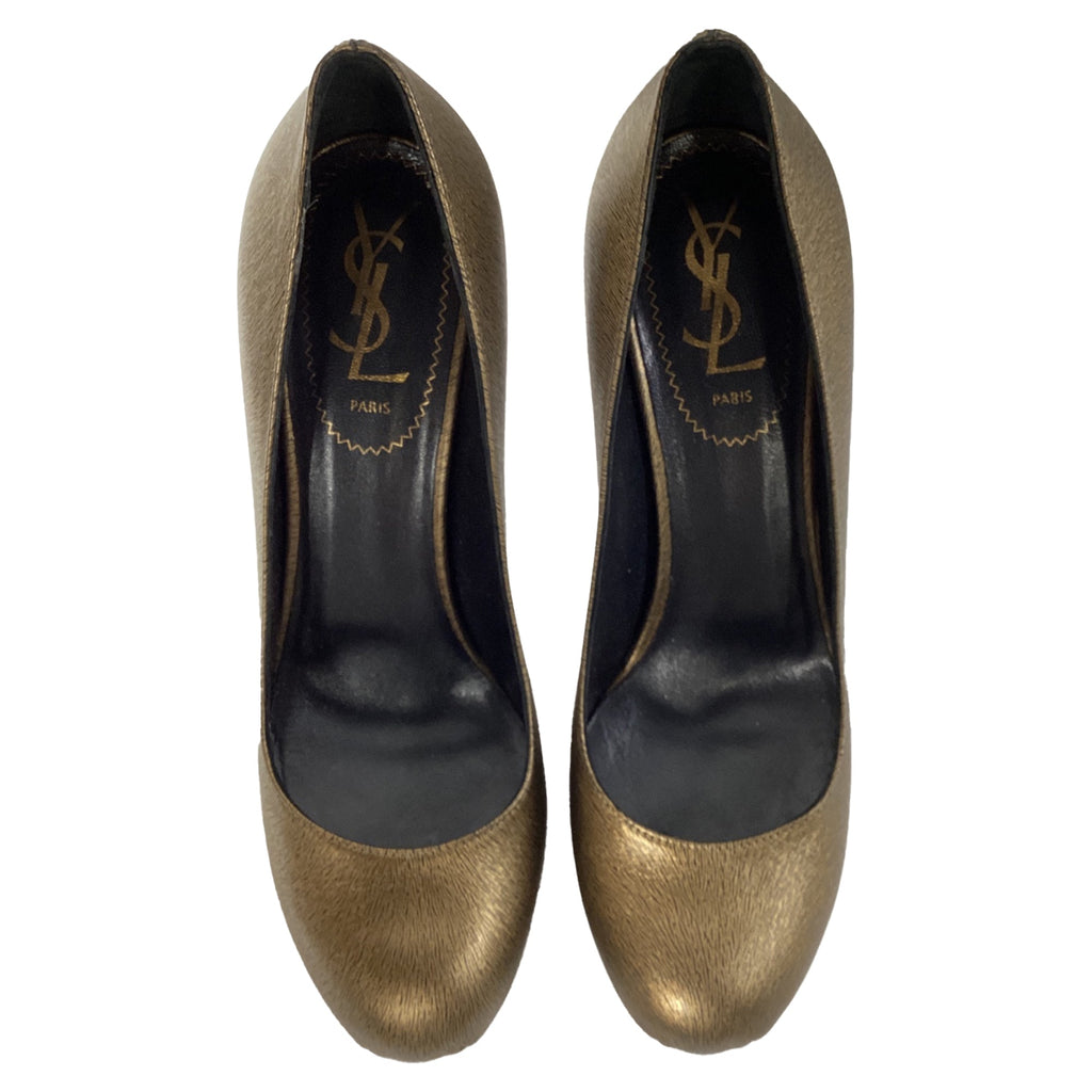 Yves Saint Laurent Tribtoo Platform Pumps in Gold Leather