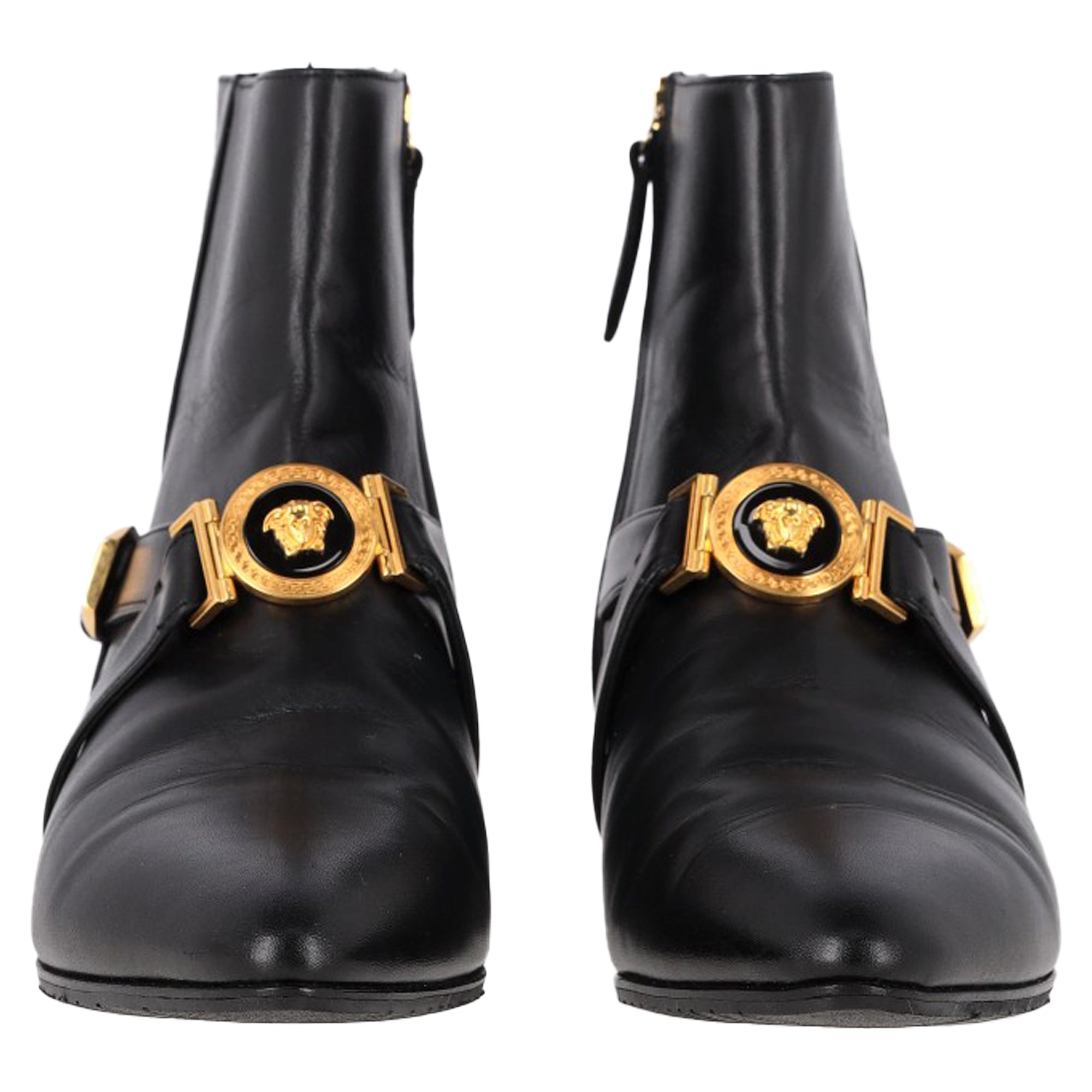 Versace Medusa Buckled Ankle Boots in Black Leather