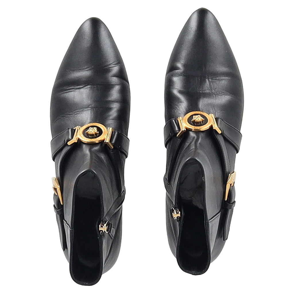 Versace Medusa Buckled Ankle Boots in Black Leather