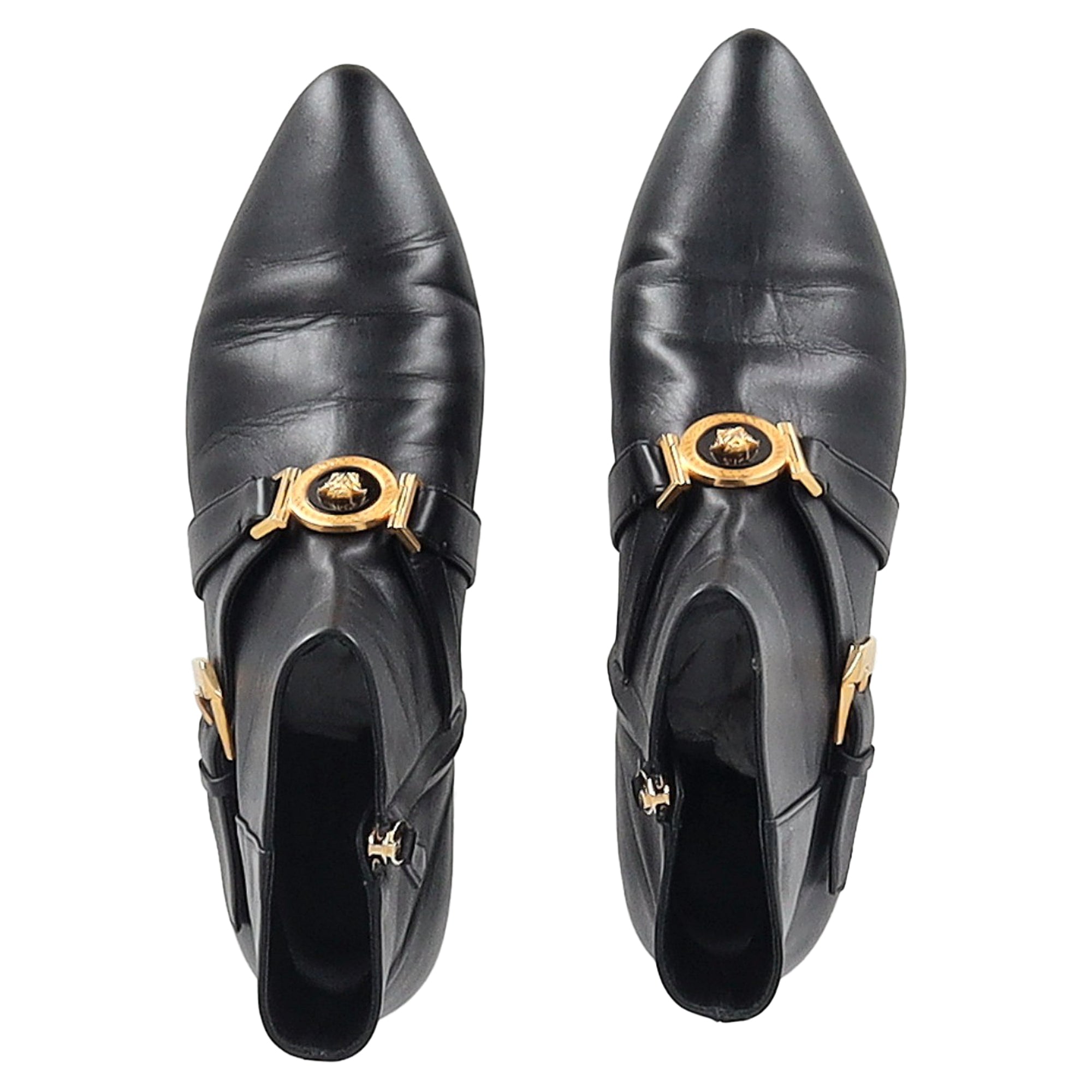 Versace Medusa Buckled Ankle Boots in Black Leather