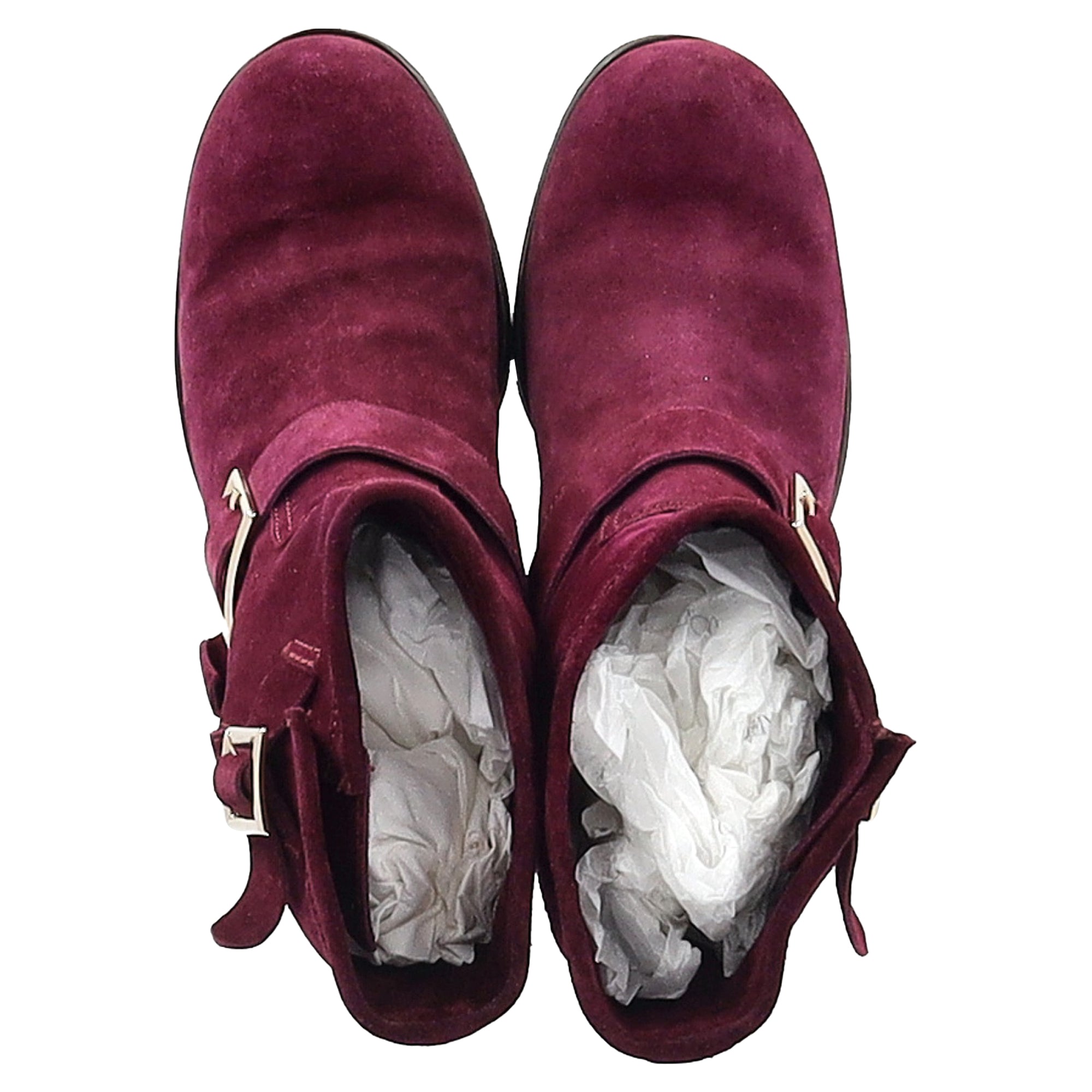 Women's Jimmy Choo Double-Buckle Detail Ankle Boots in Burgundy Suede