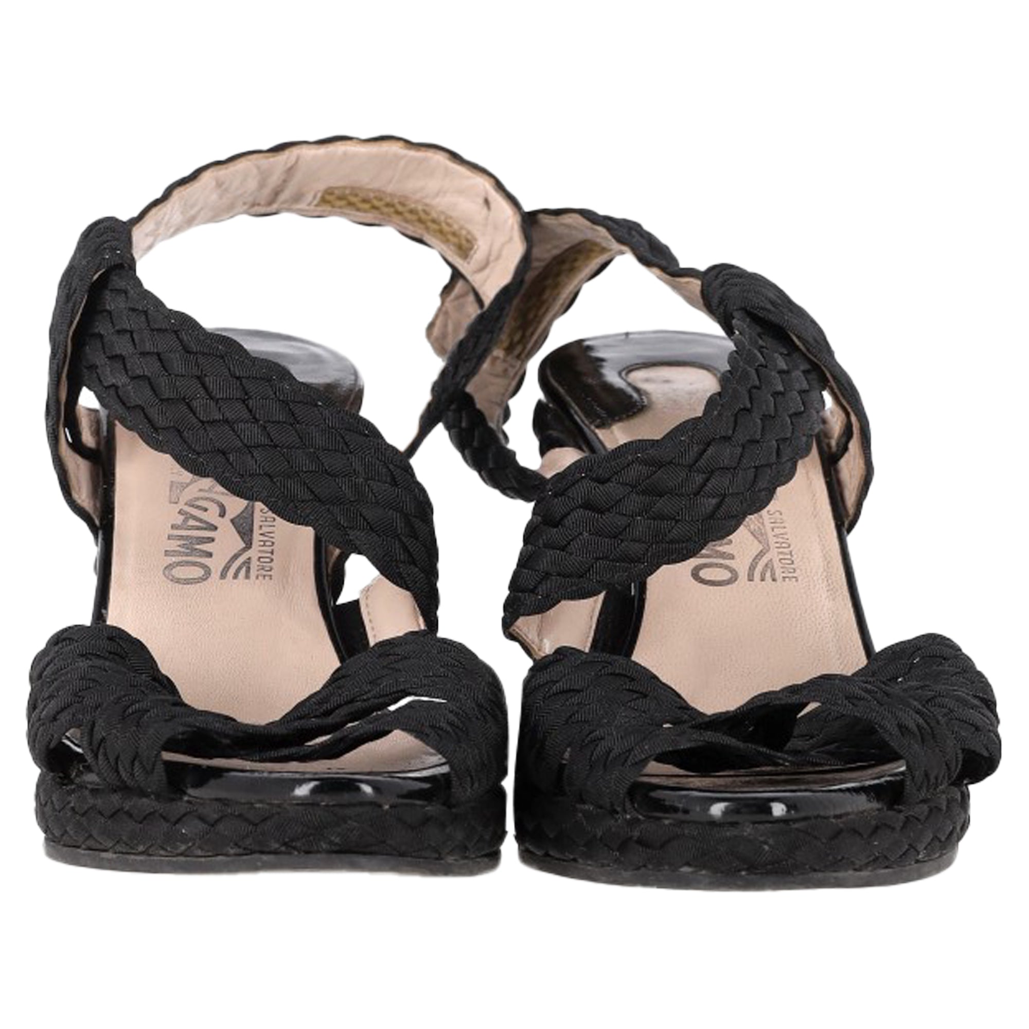Women's  Salvatore Ferragamo Espadrille Wedge Sandals in Black Straw