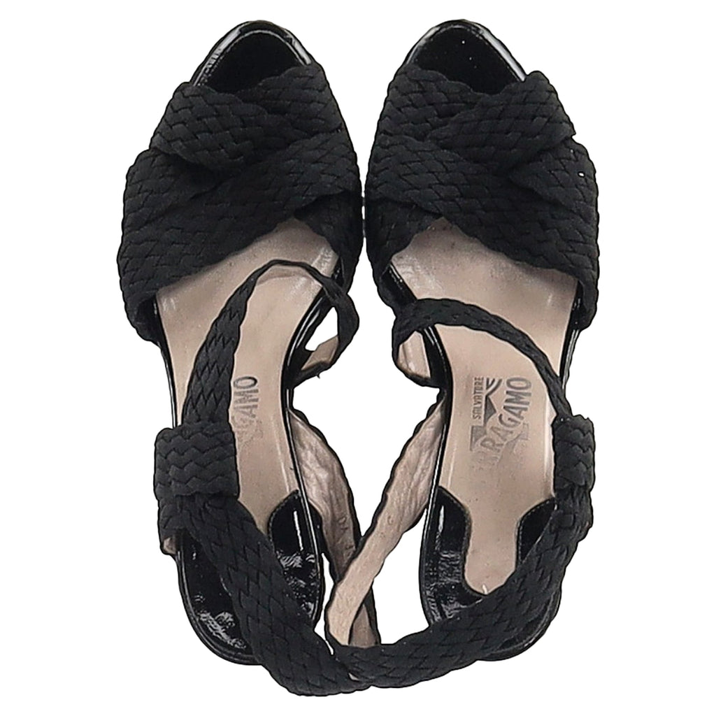 Women's  Salvatore Ferragamo Espadrille Wedge Sandals in Black Straw