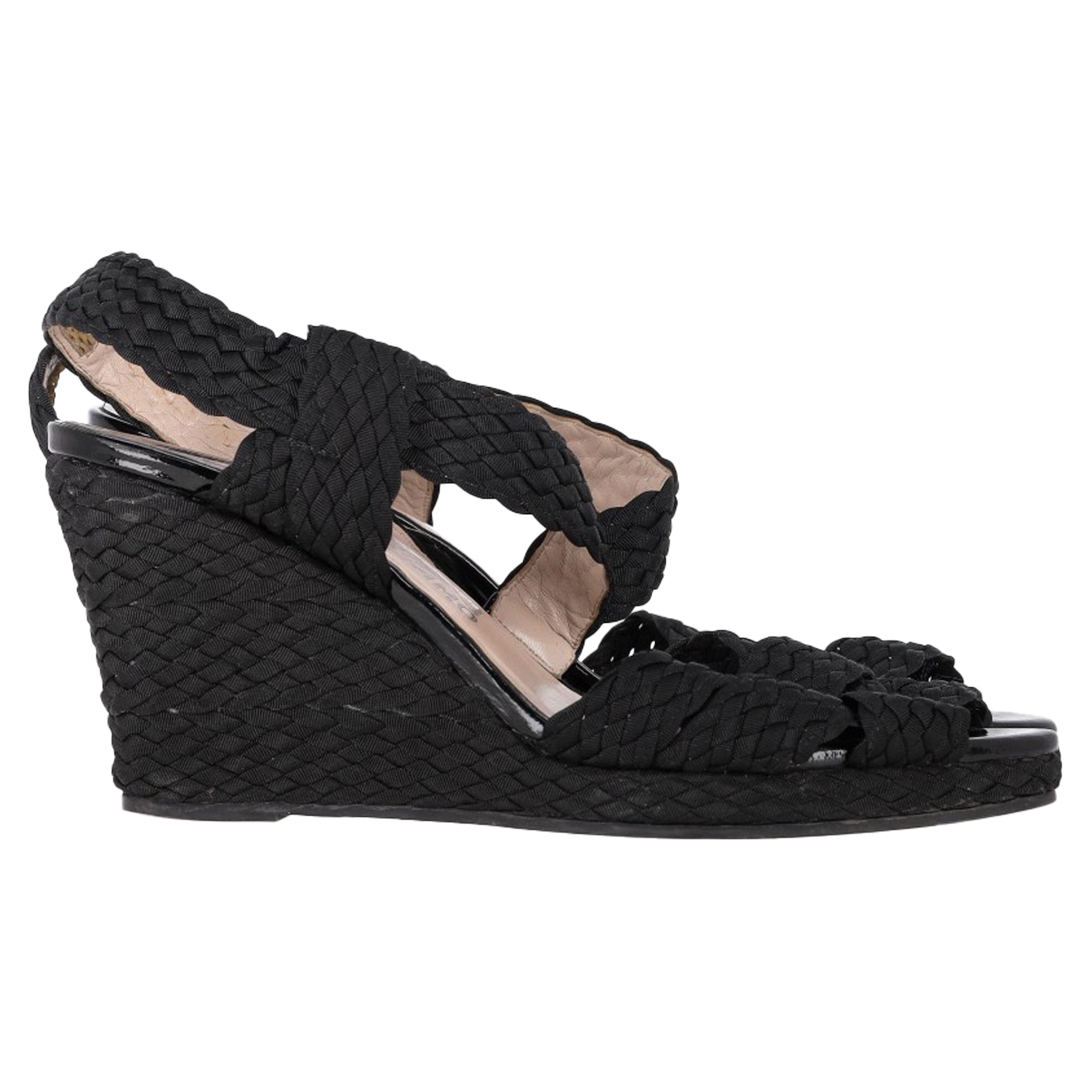 Women's  Salvatore Ferragamo Espadrille Wedge Sandals in Black Straw