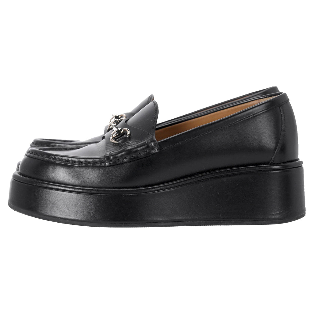 Gucci Horsebit Wedge Loafers in Black Leather