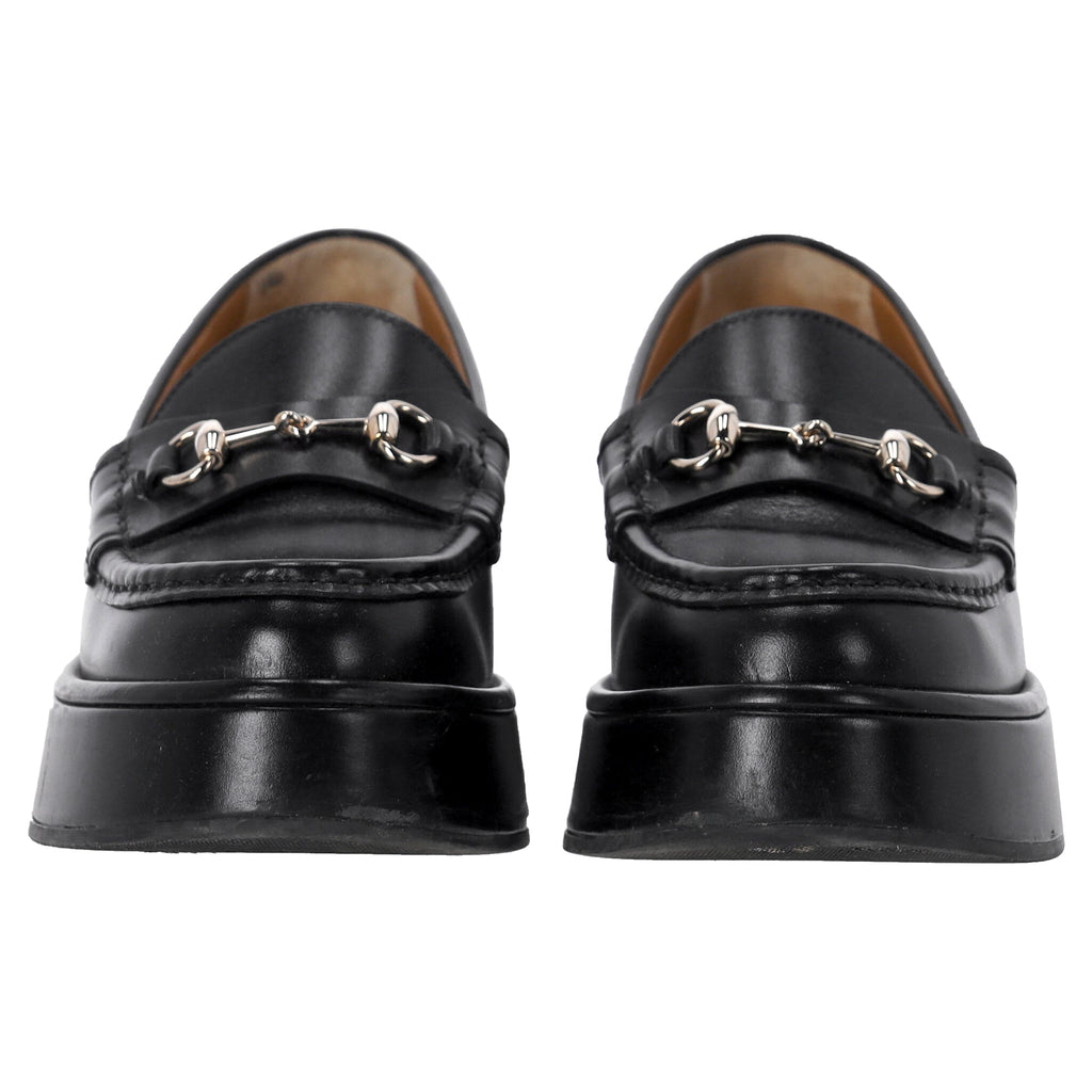 Gucci Horsebit Wedge Loafers in Black Leather