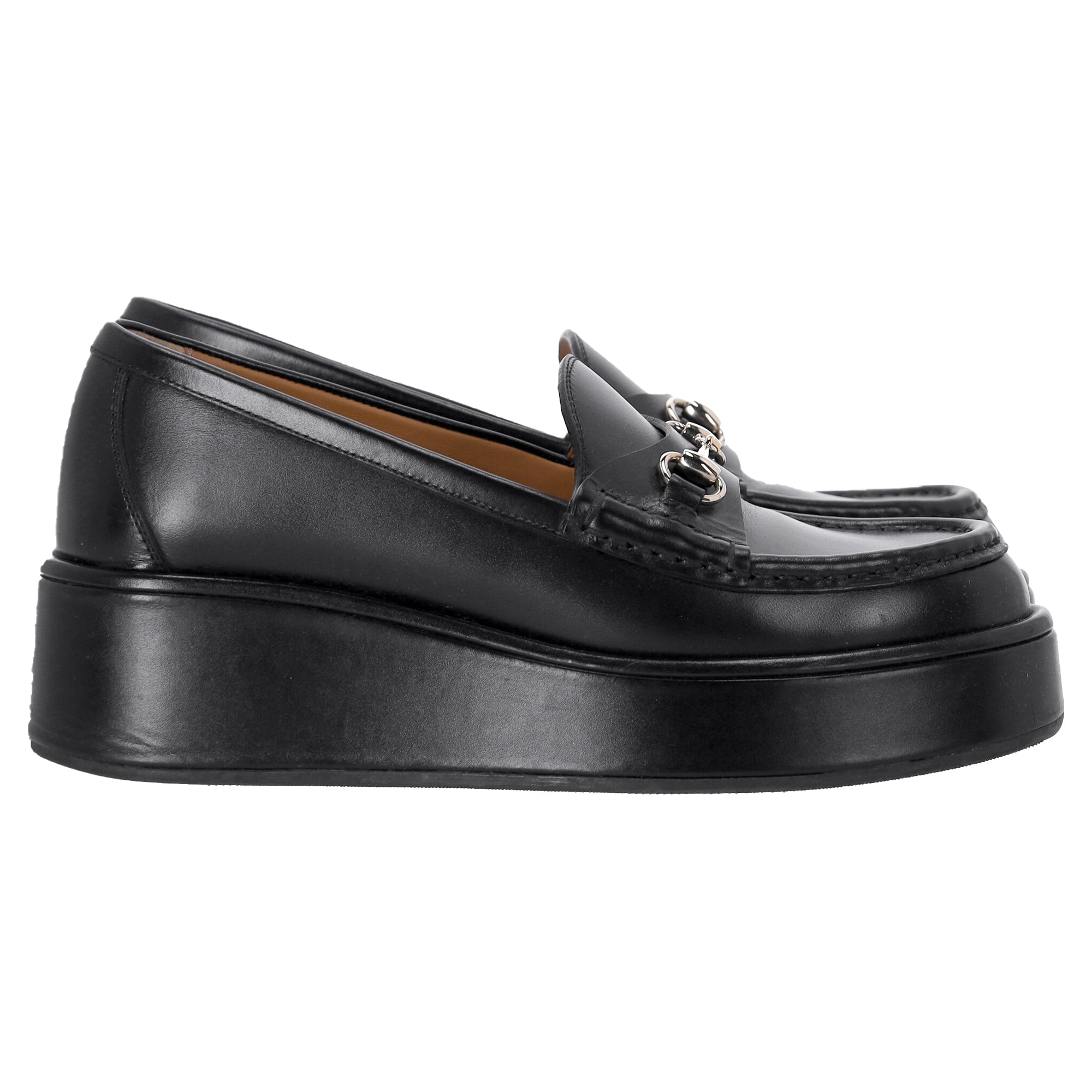 Gucci Horsebit Wedge Loafers in Black Leather