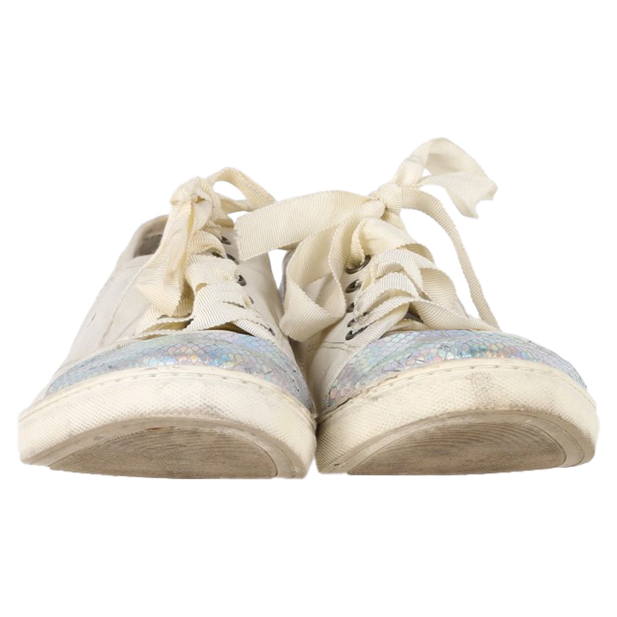 Lanvin Snakeskin-Effect Cap Toe Sneakers in White Leather