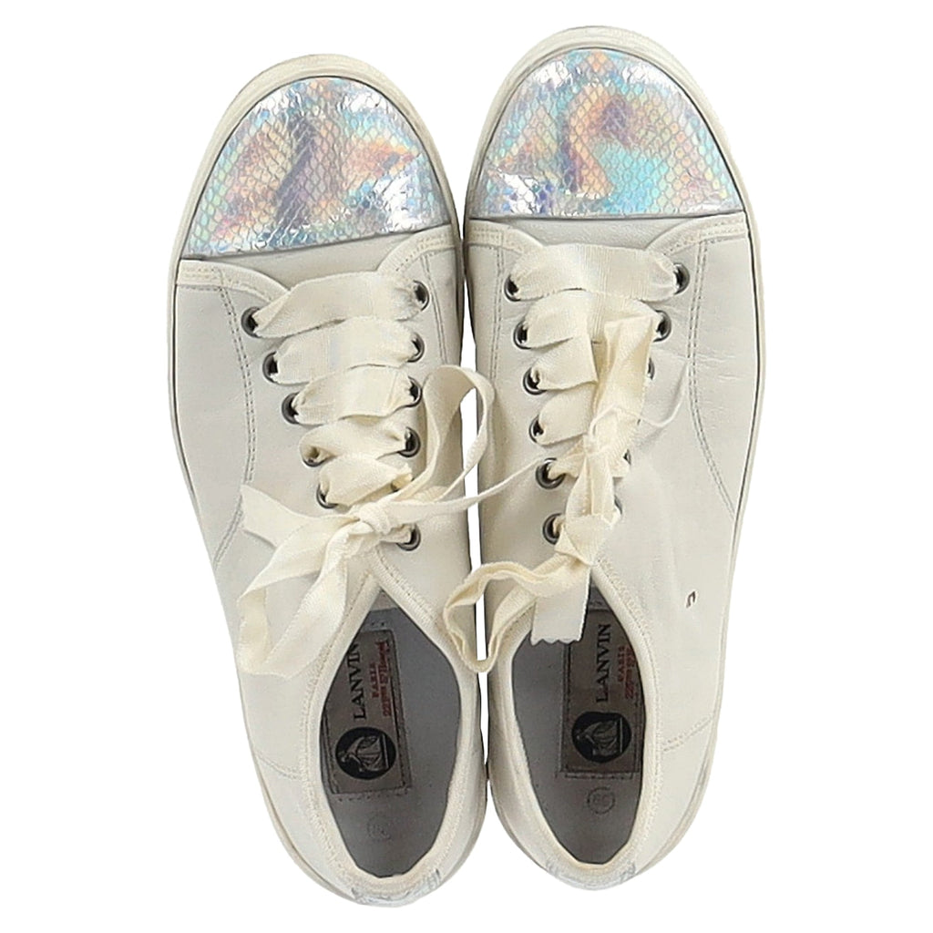Lanvin Snakeskin-Effect Cap Toe Sneakers in White Leather