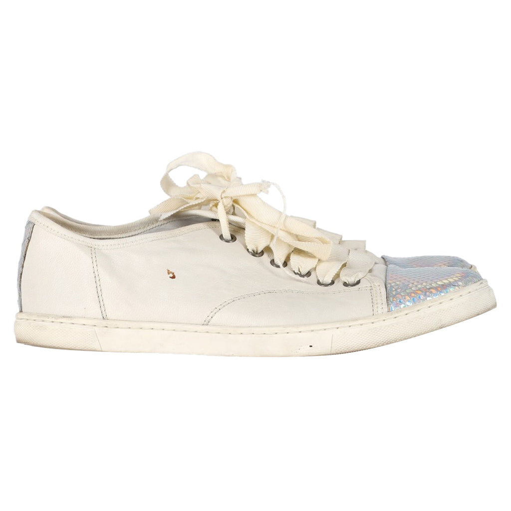 Lanvin Snakeskin-Effect Cap Toe Sneakers in White Leather