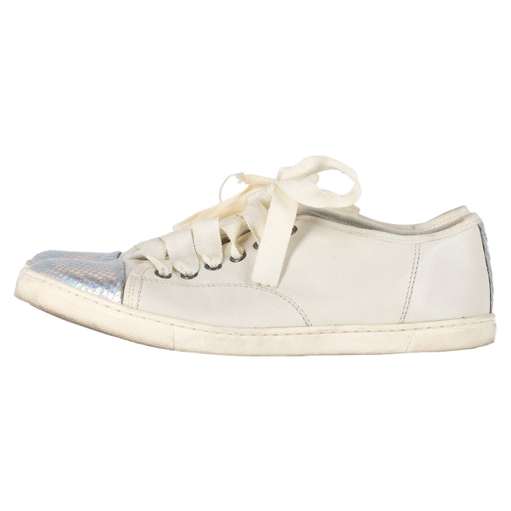 Lanvin Snakeskin-Effect Cap Toe Sneakers in White Leather