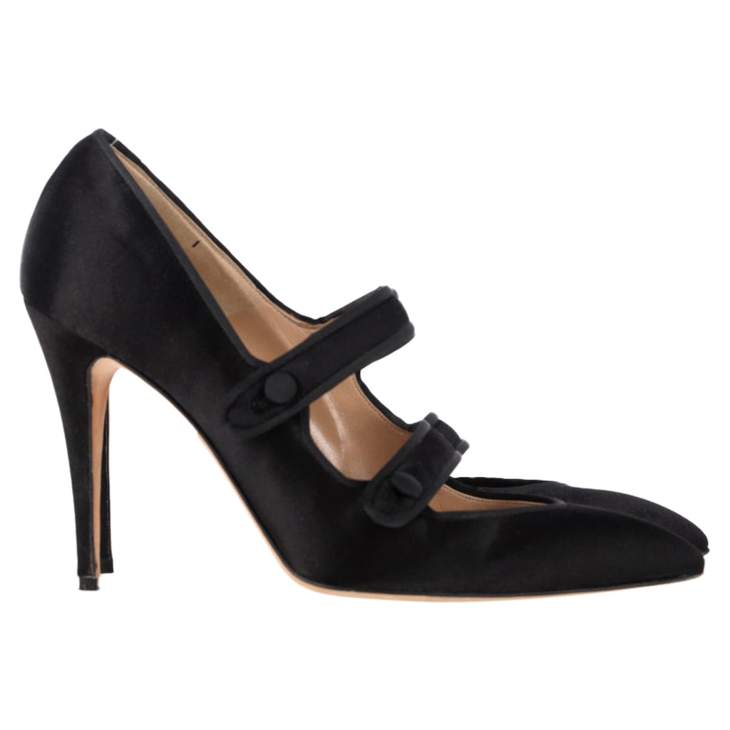 Women's Manolo Blahnik Double Strap Mary Jane Pumps in Black Satin