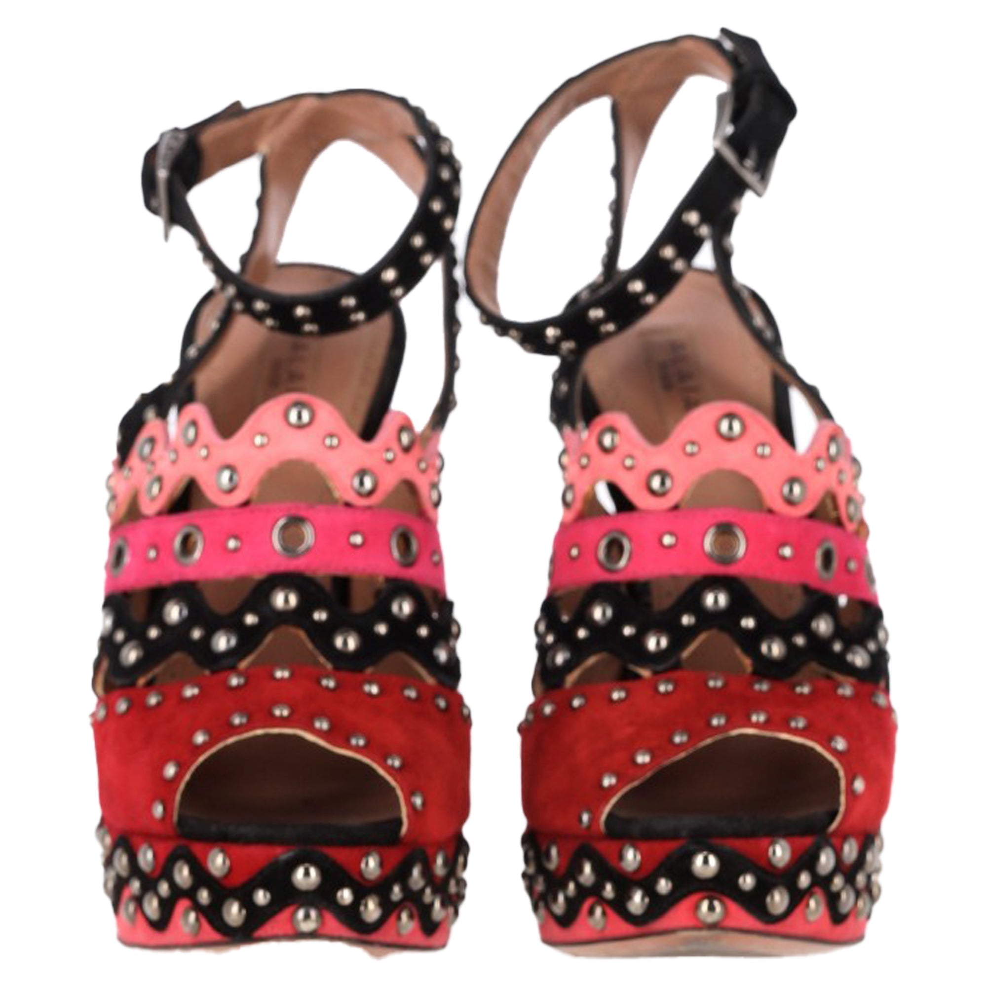 Women's Alaïa Studded Platform High-Heeled Sandals in Multicolor Suede