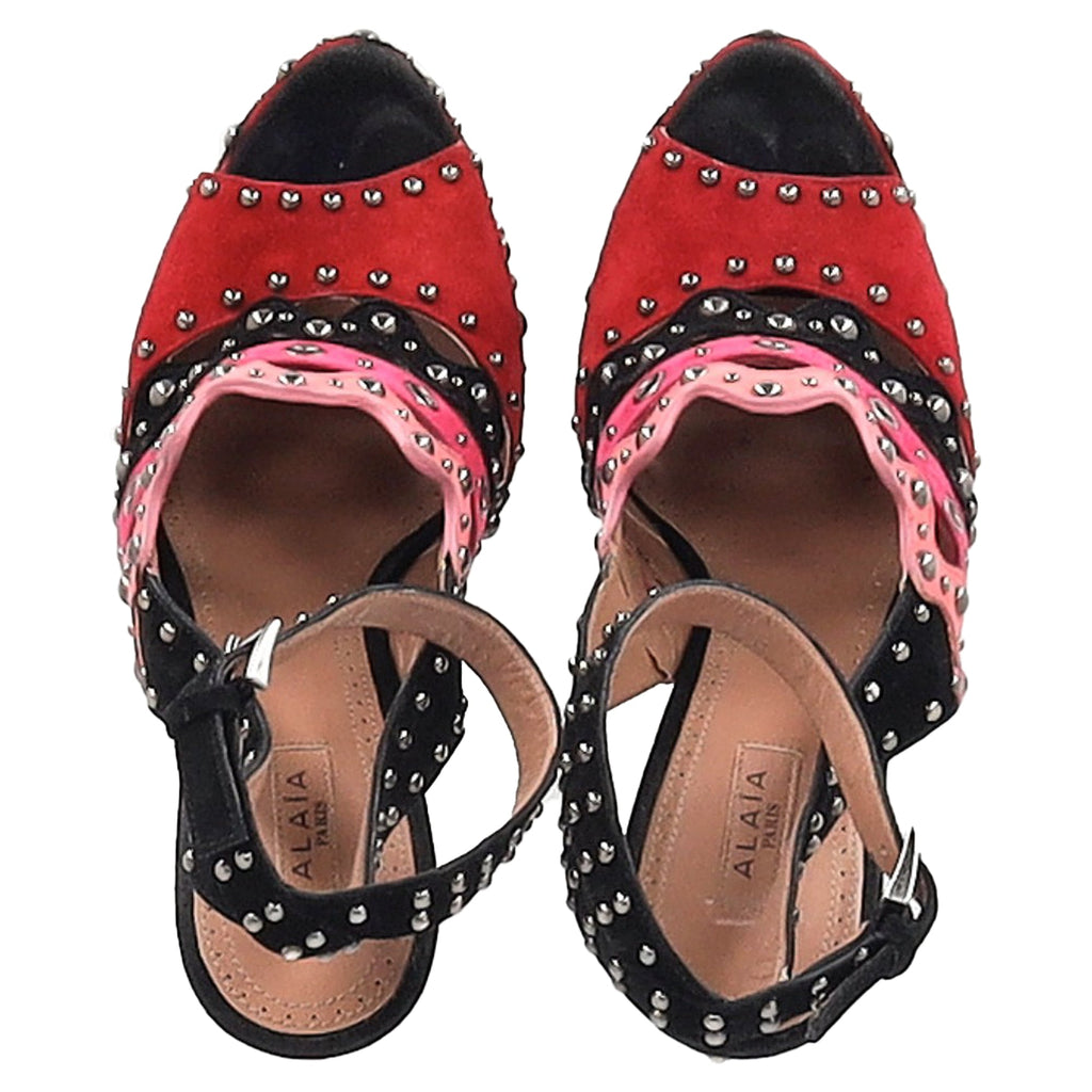 Women's Alaïa Studded Platform High-Heeled Sandals in Multicolor Suede