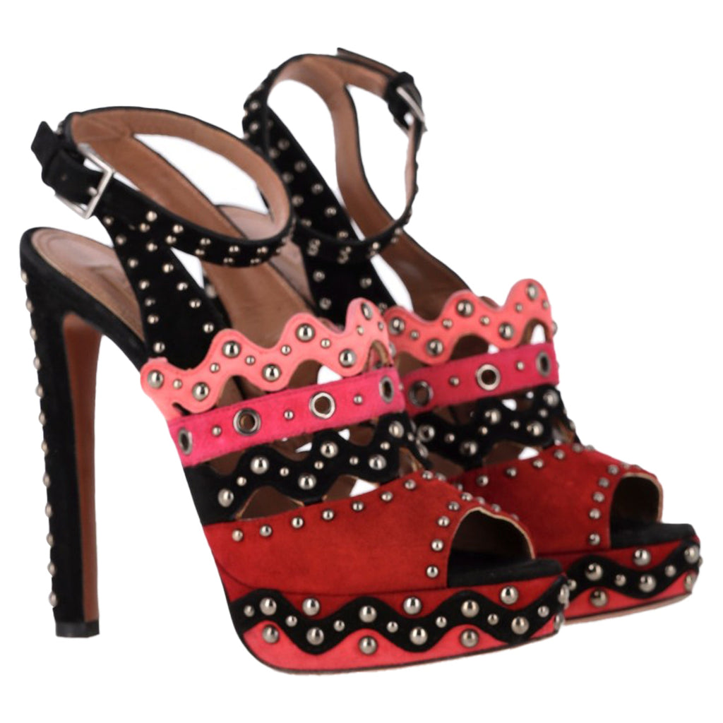 Women's Alaïa Studded Platform High-Heeled Sandals in Multicolor Suede