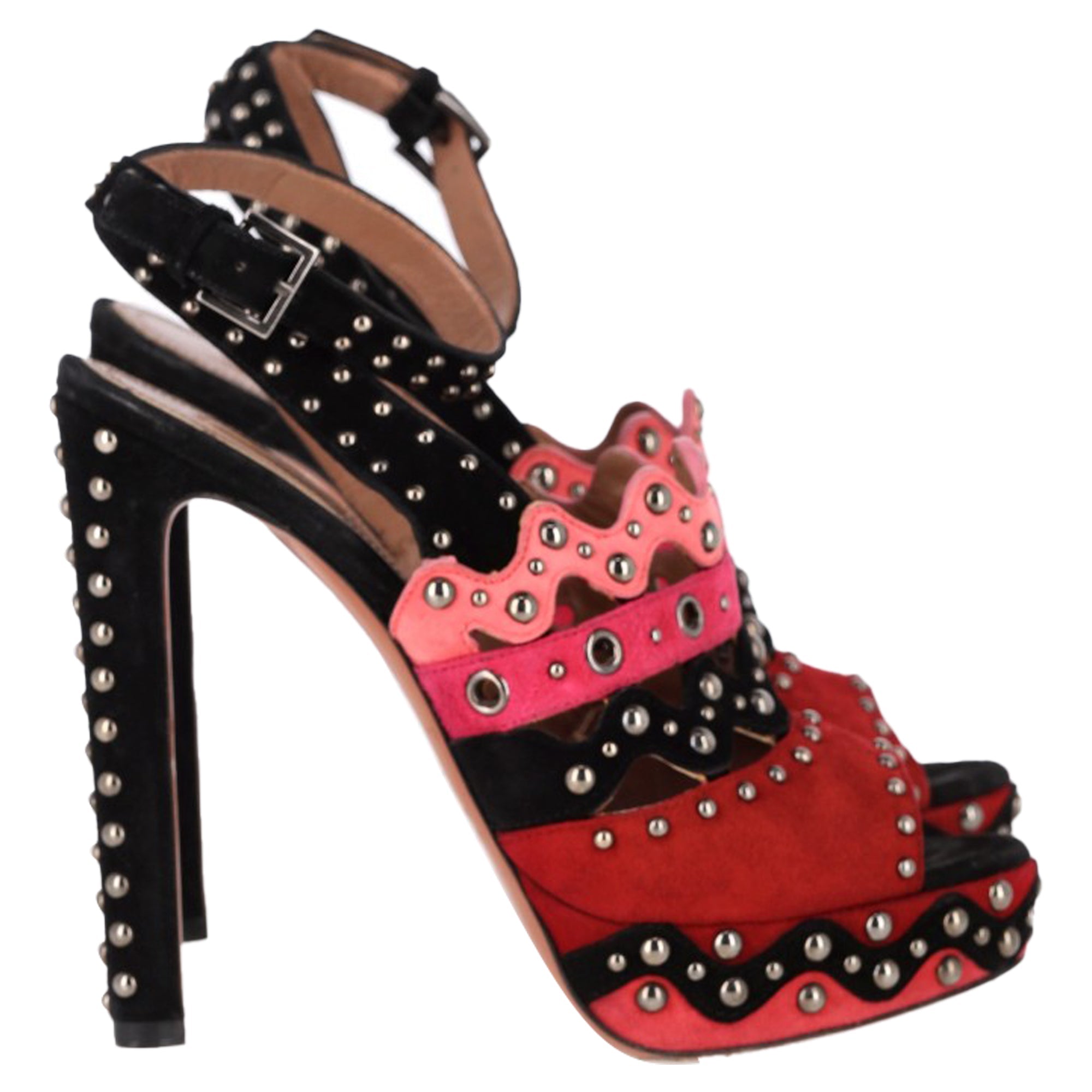 Women's Alaïa Studded Platform High-Heeled Sandals in Multicolor Suede