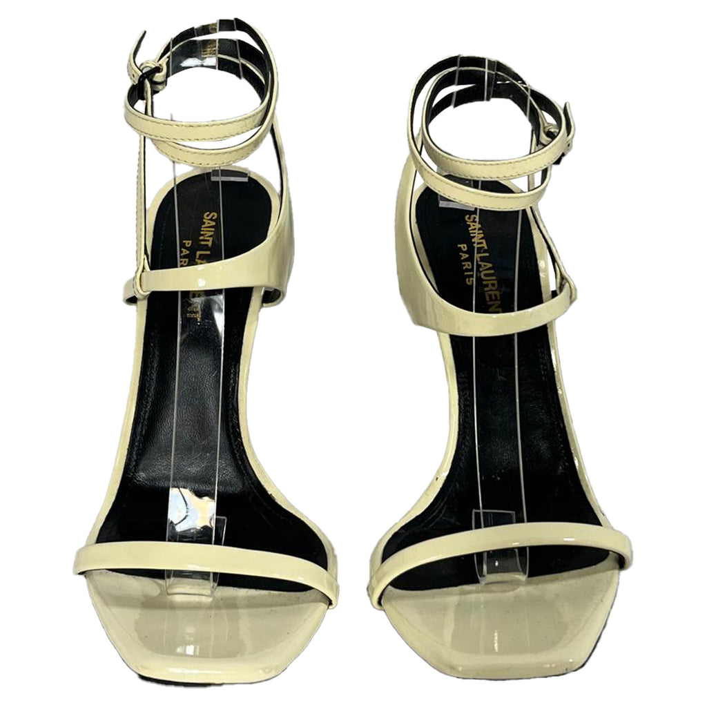 Saint Laurent Amber Strappy High-Heeled Sandals in Cream Leather
