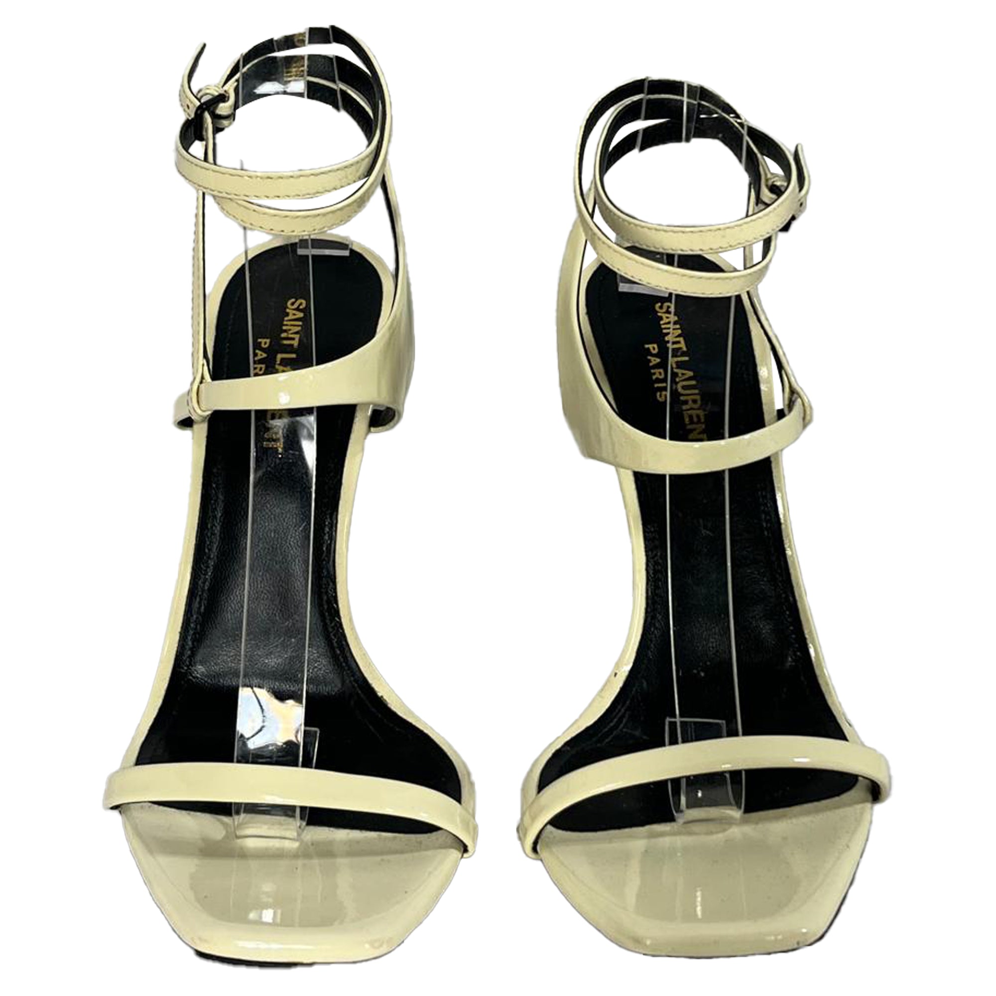 Saint Laurent Amber Strappy High-Heeled Sandals in Cream Leather