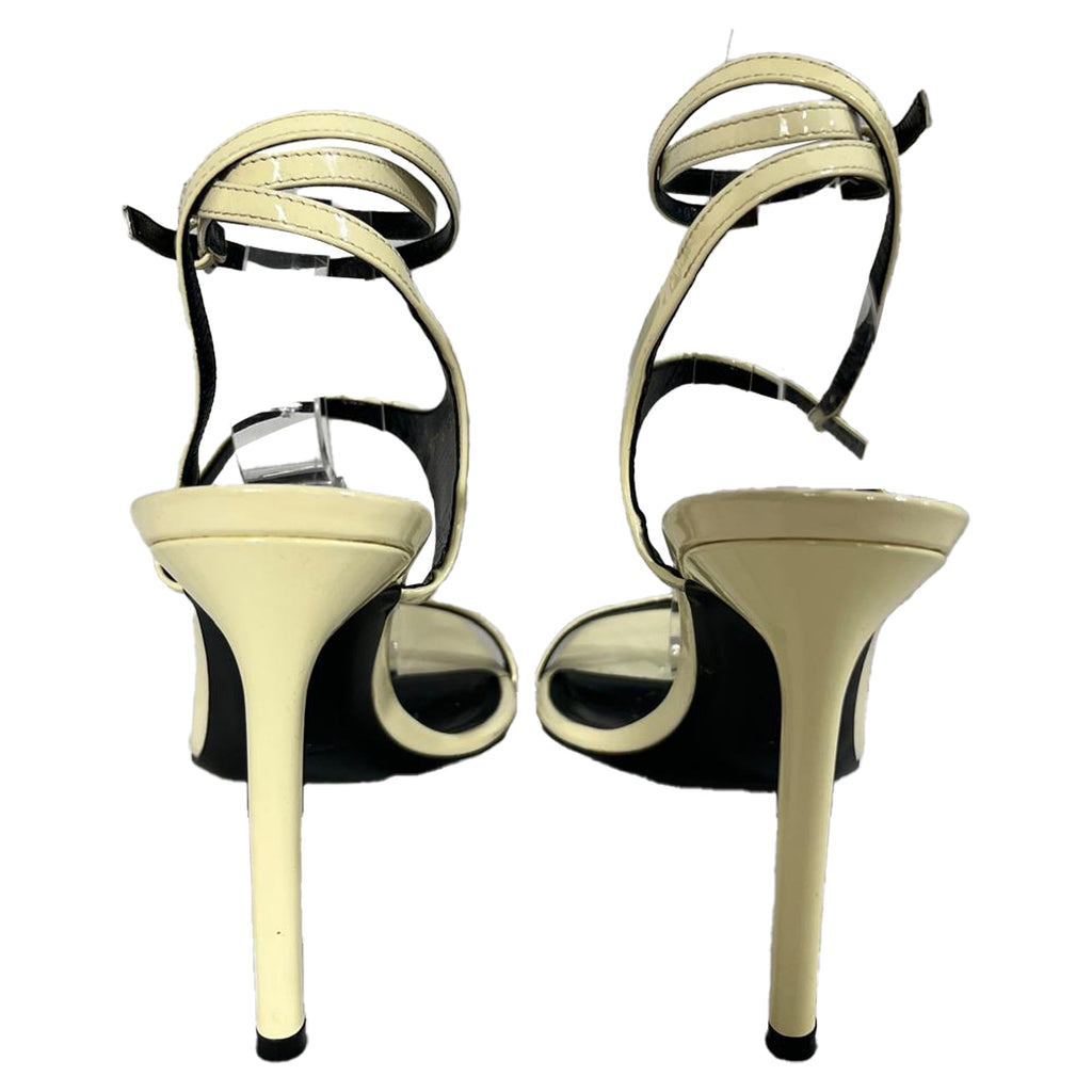Saint Laurent Amber Strappy High-Heeled Sandals in Cream Leather