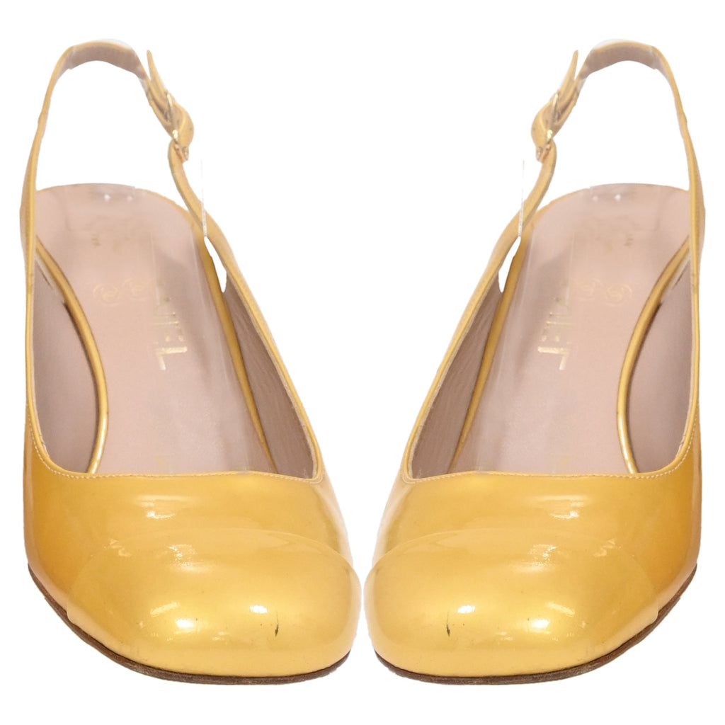 Chanel CC Slingback Pumps in Yellow Patent Leather