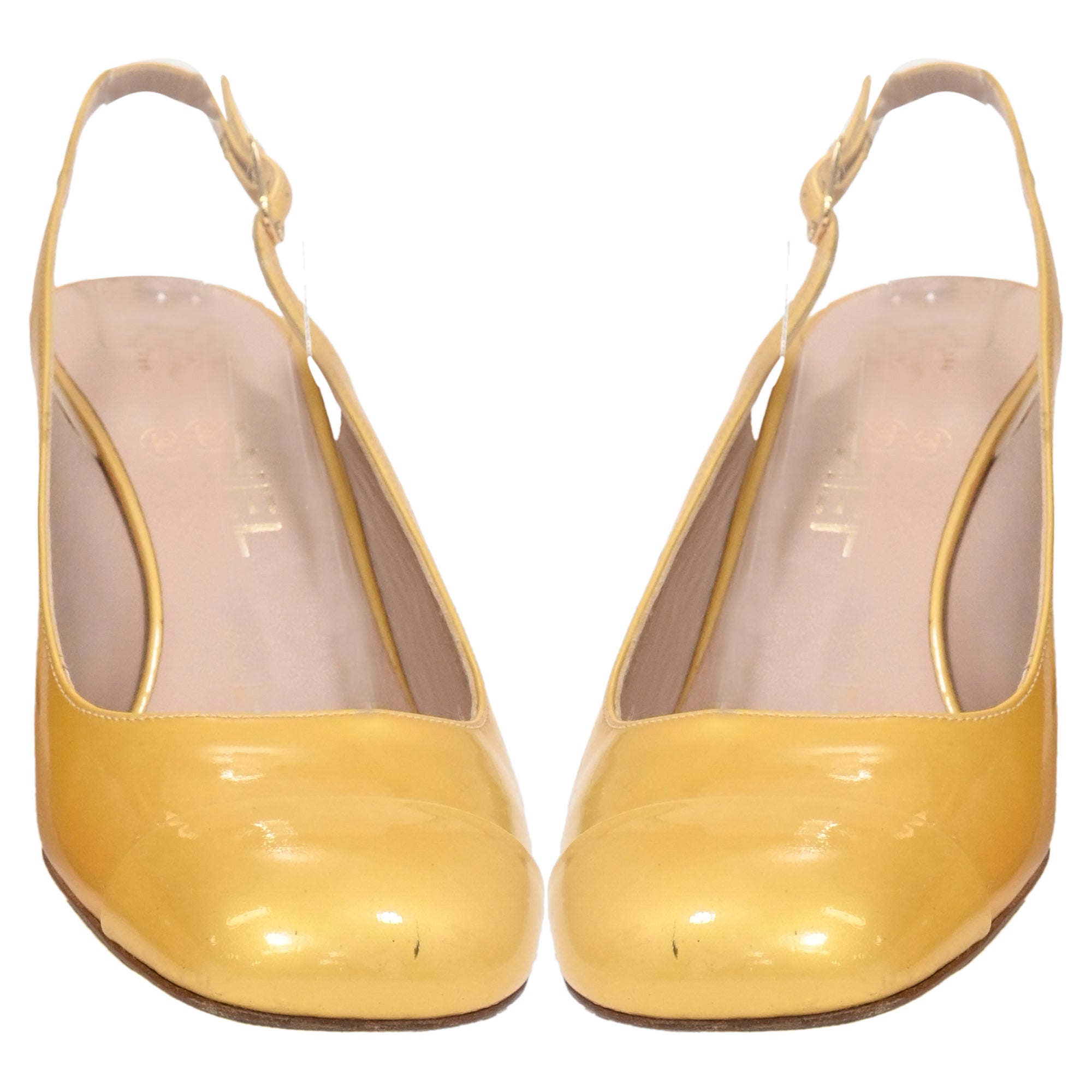 Chanel CC Slingback Pumps in Yellow Patent Leather