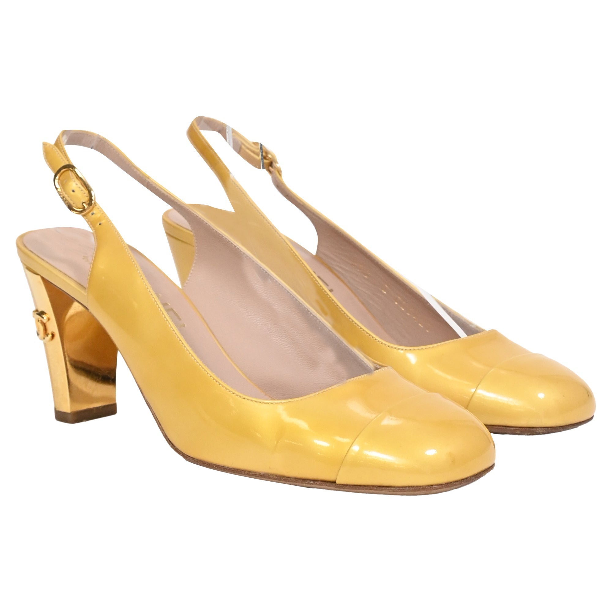 Chanel CC Slingback Pumps in Yellow Patent Leather