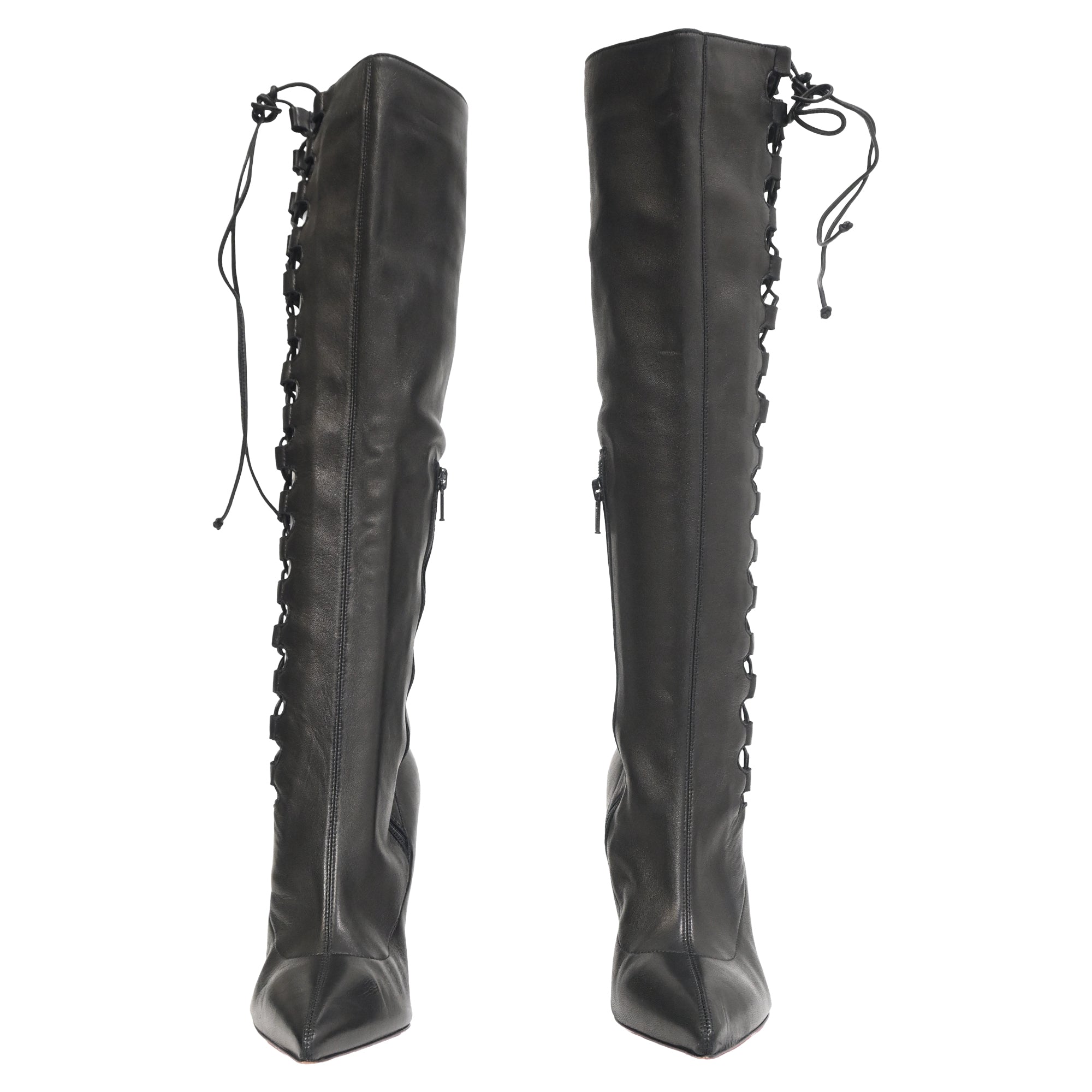 Christian Louboutin Goulue Lace Up Knee Boots in Black Leather