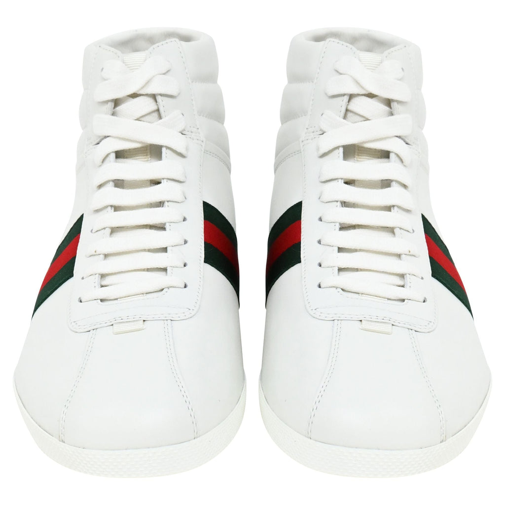 Gucci Ace Web High-Top Sneakers in White Leather