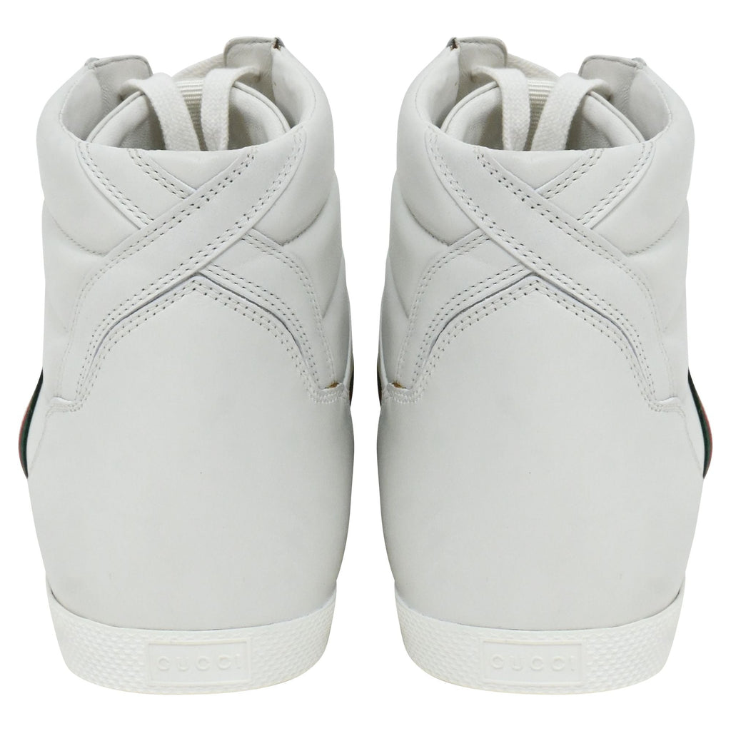 Gucci Ace Web High-Top Sneakers in White Leather