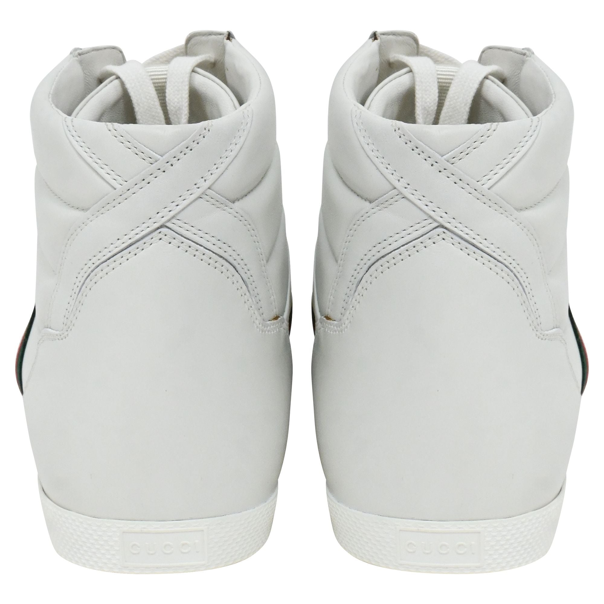 Gucci Ace Web High-Top Sneakers in White Leather