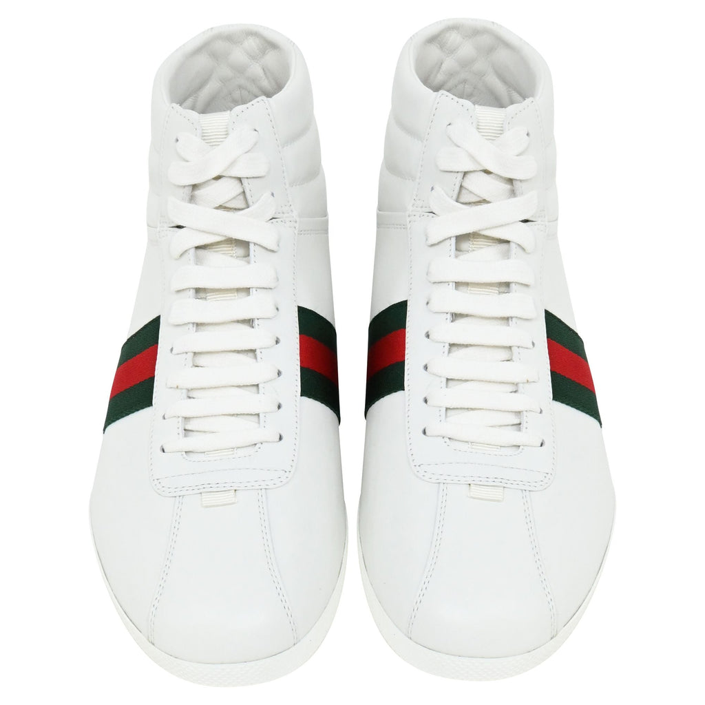 Gucci Ace Web High-Top Sneakers in White Leather