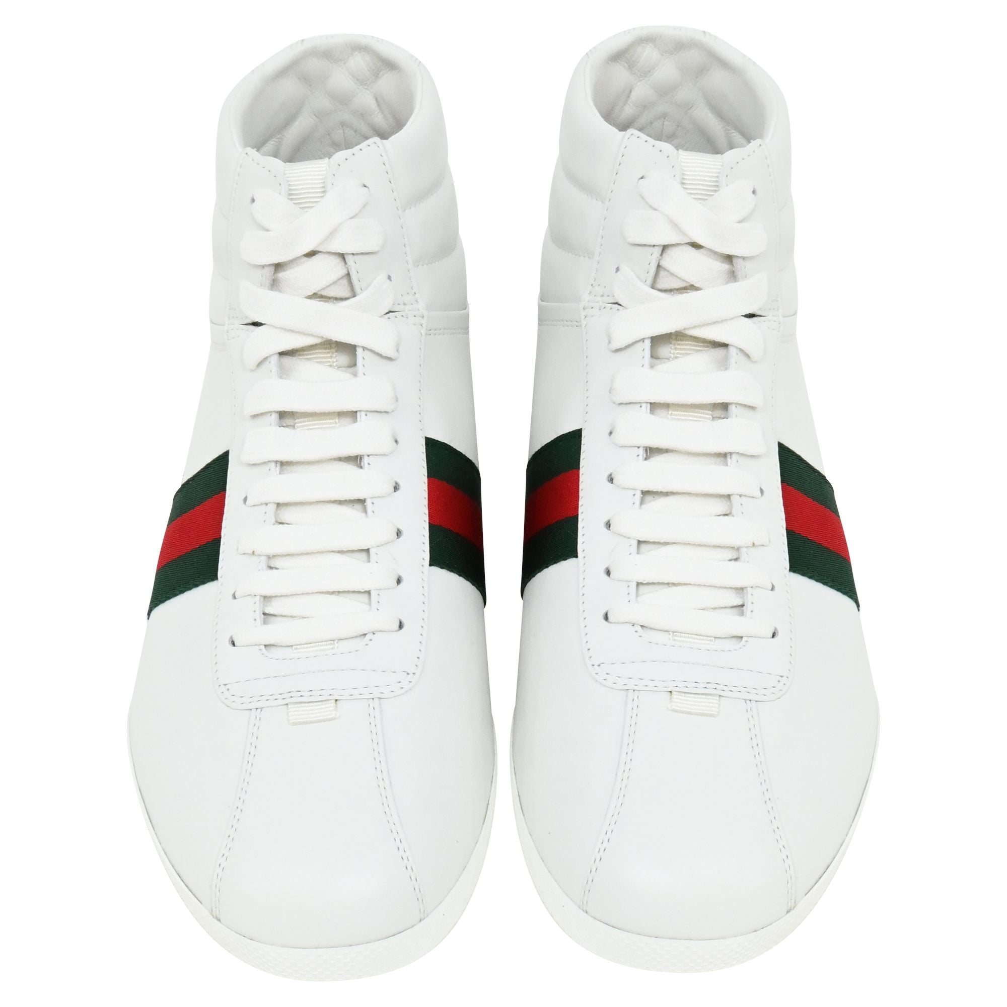 Gucci Ace Web High-Top Sneakers in White Leather