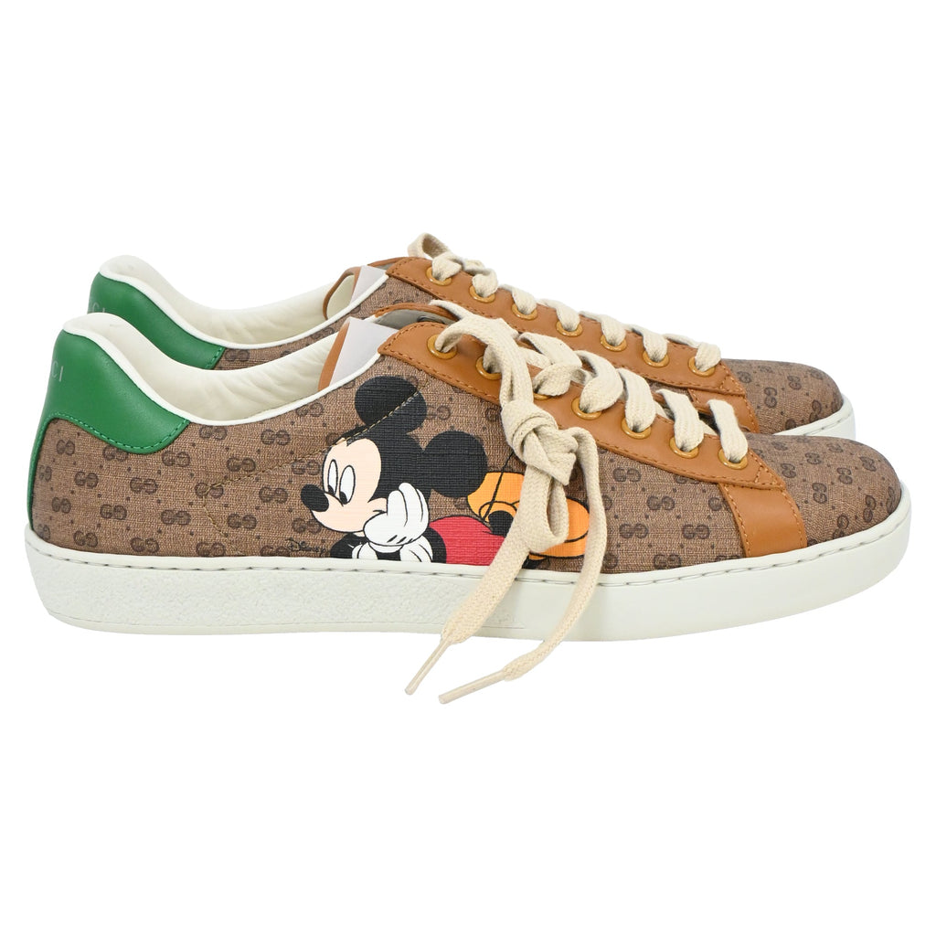 Gucci x Disney Ace Low-Top Sneakers in Brown Coated Canvas
