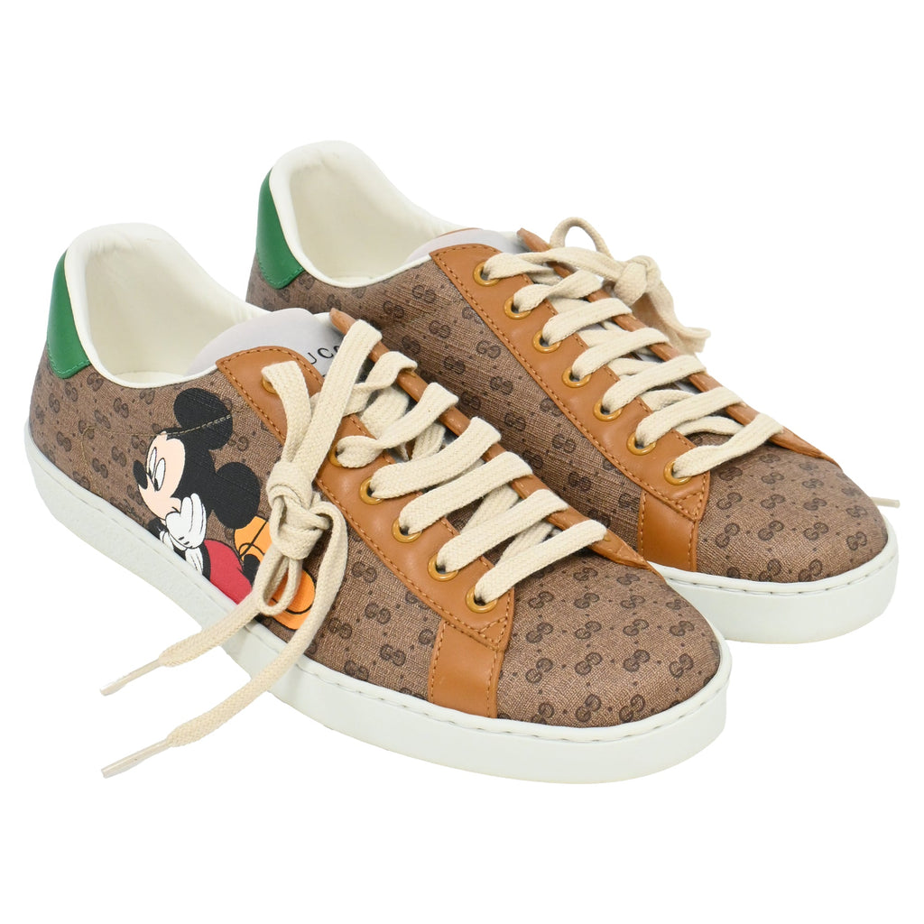 Gucci x Disney Ace Low-Top Sneakers in Brown Coated Canvas