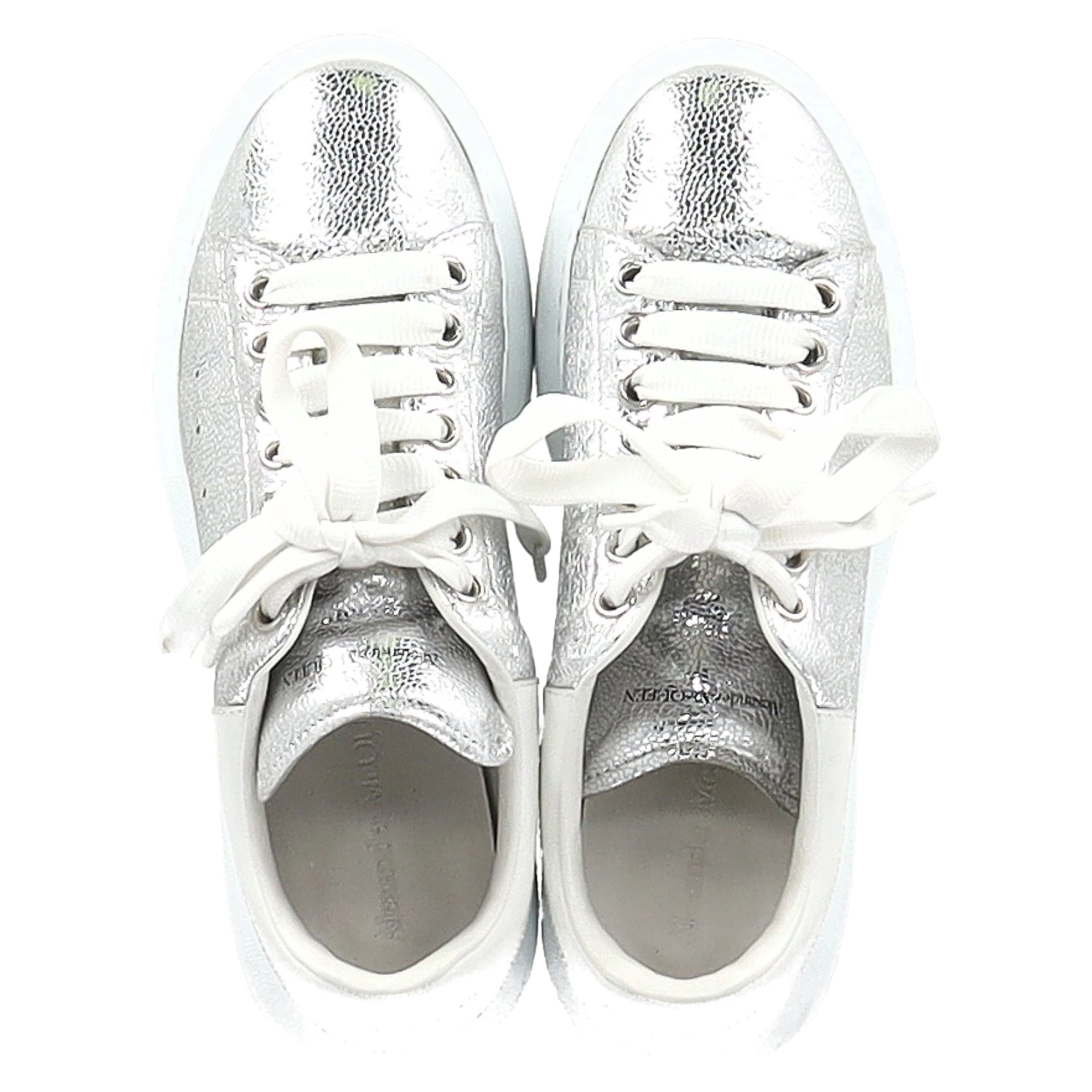 Alexander Mcqueen Oversized Sneakers in Metallic Silver Leather