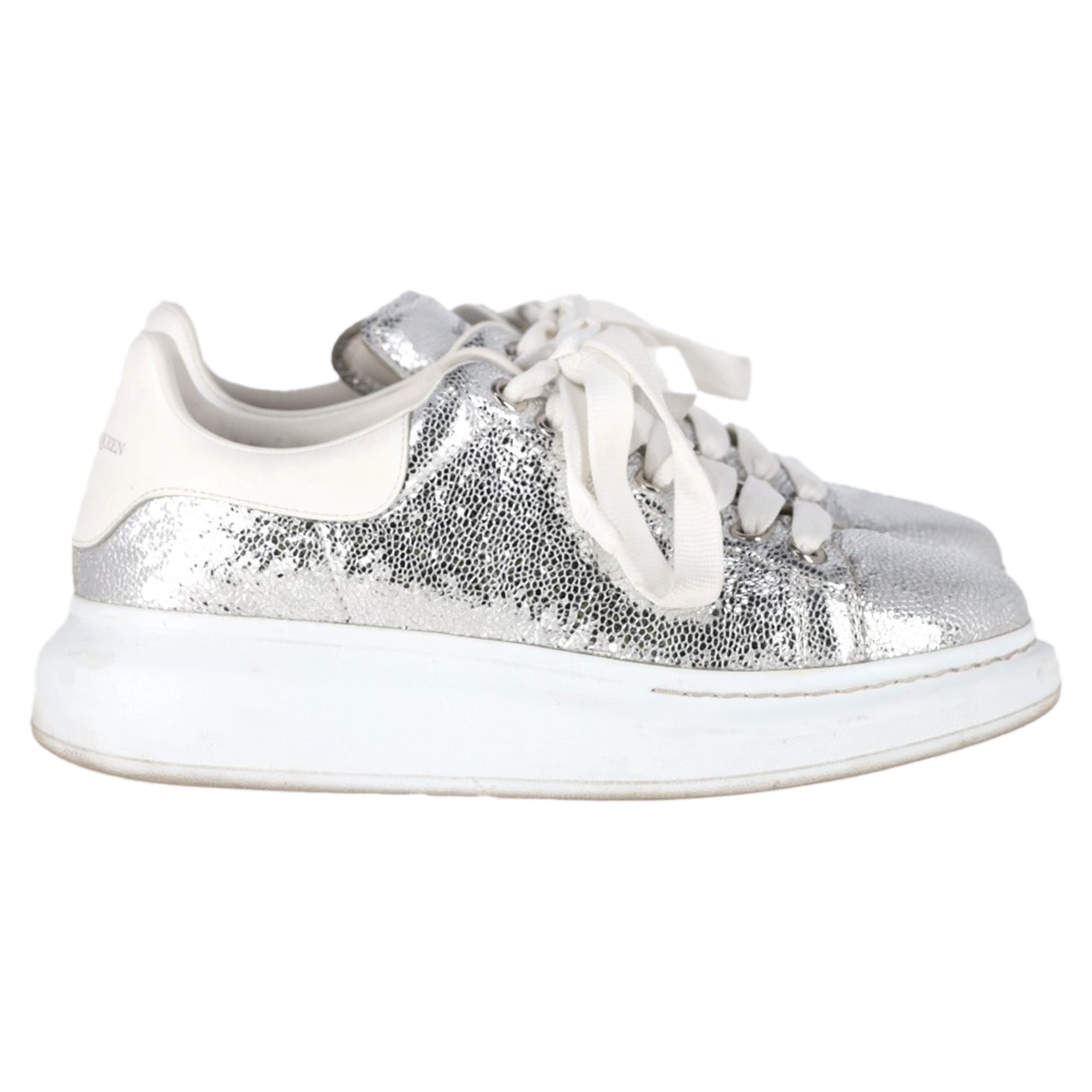 Alexander Mcqueen Oversized Sneakers in Metallic Silver Leather