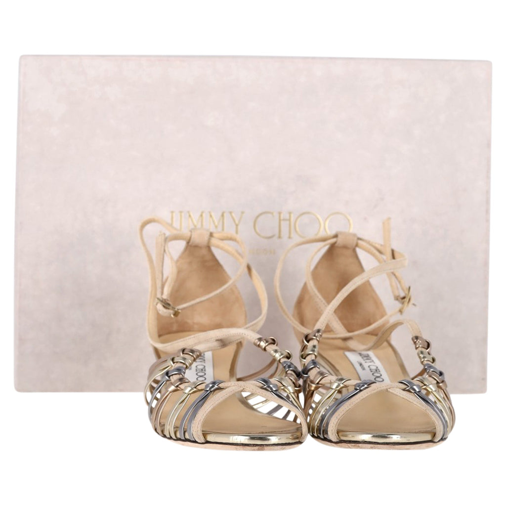 Jimmy Choo Strappy Mini Wedge Sandals in Nude Suede