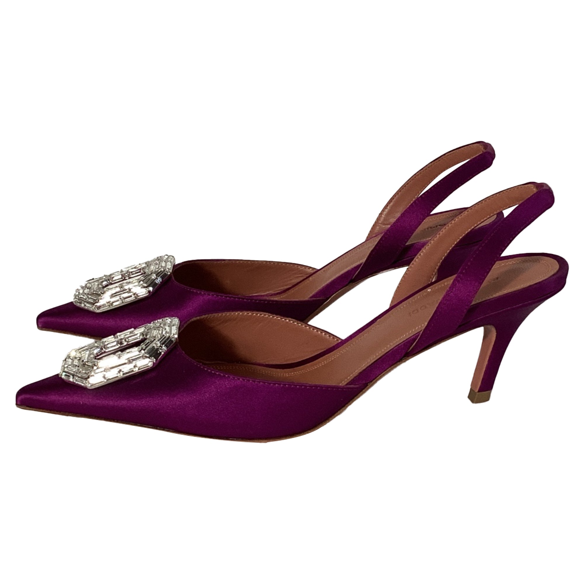 Women's Amina Muaddi Camelia Slingback Pumps in Purple Satin