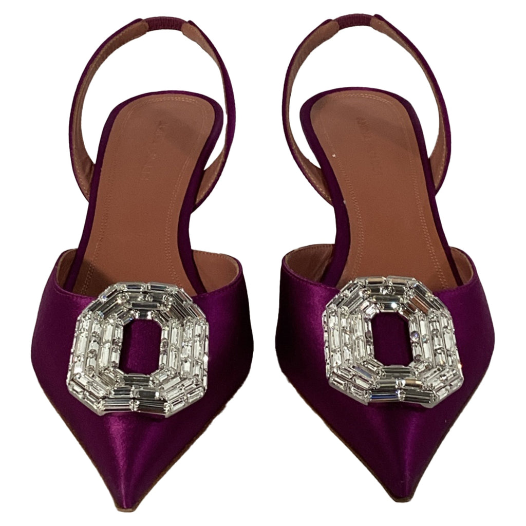 Women's Amina Muaddi Camelia Slingback Pumps in Purple Satin