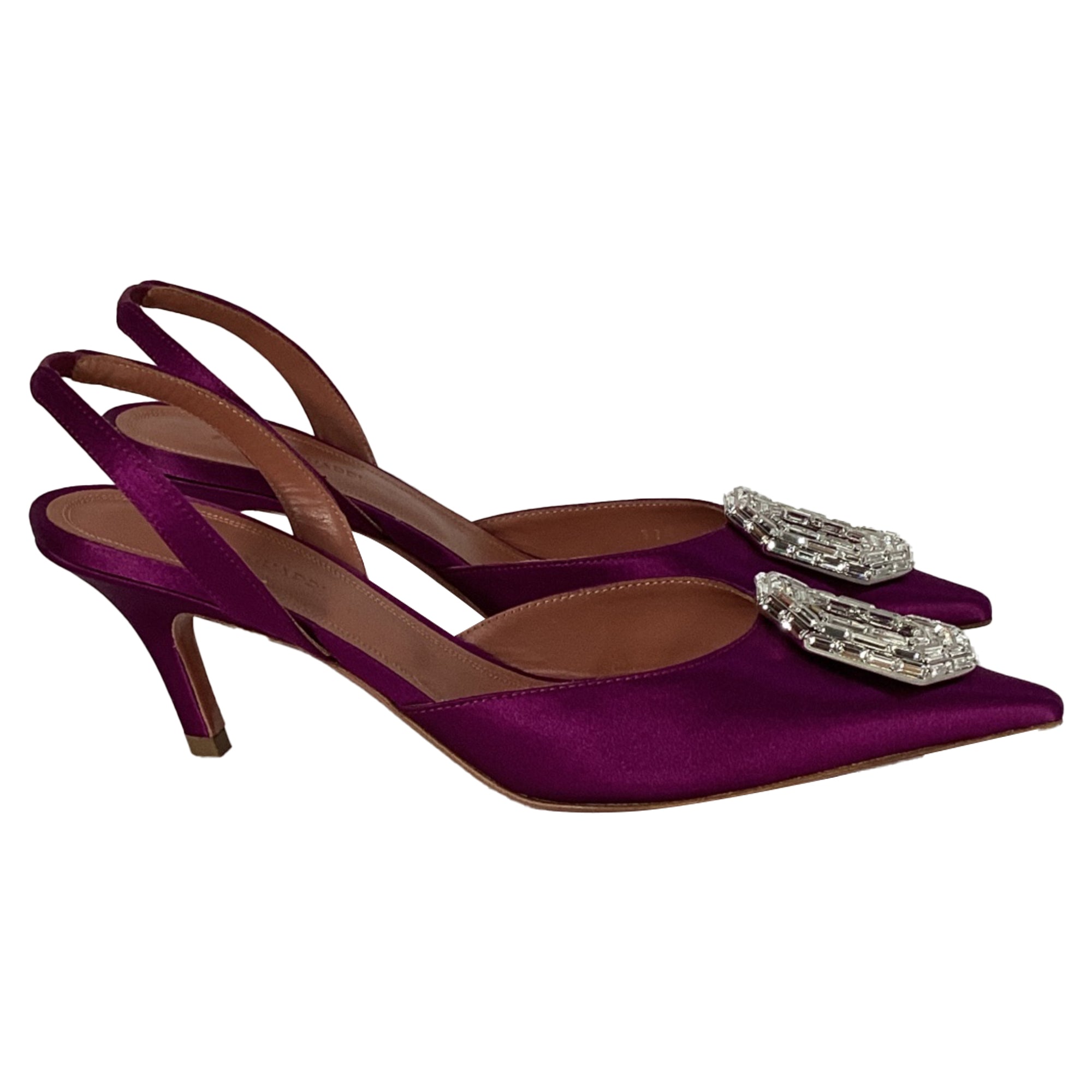 Women's Amina Muaddi Camelia Slingback Pumps in Purple Satin