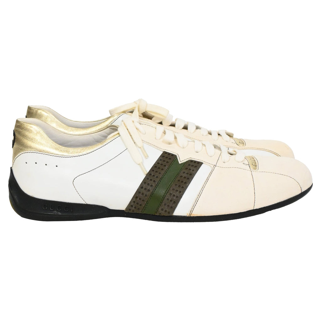 Men's Gucci Web Low-Top Sneakers in White Suede and Leather