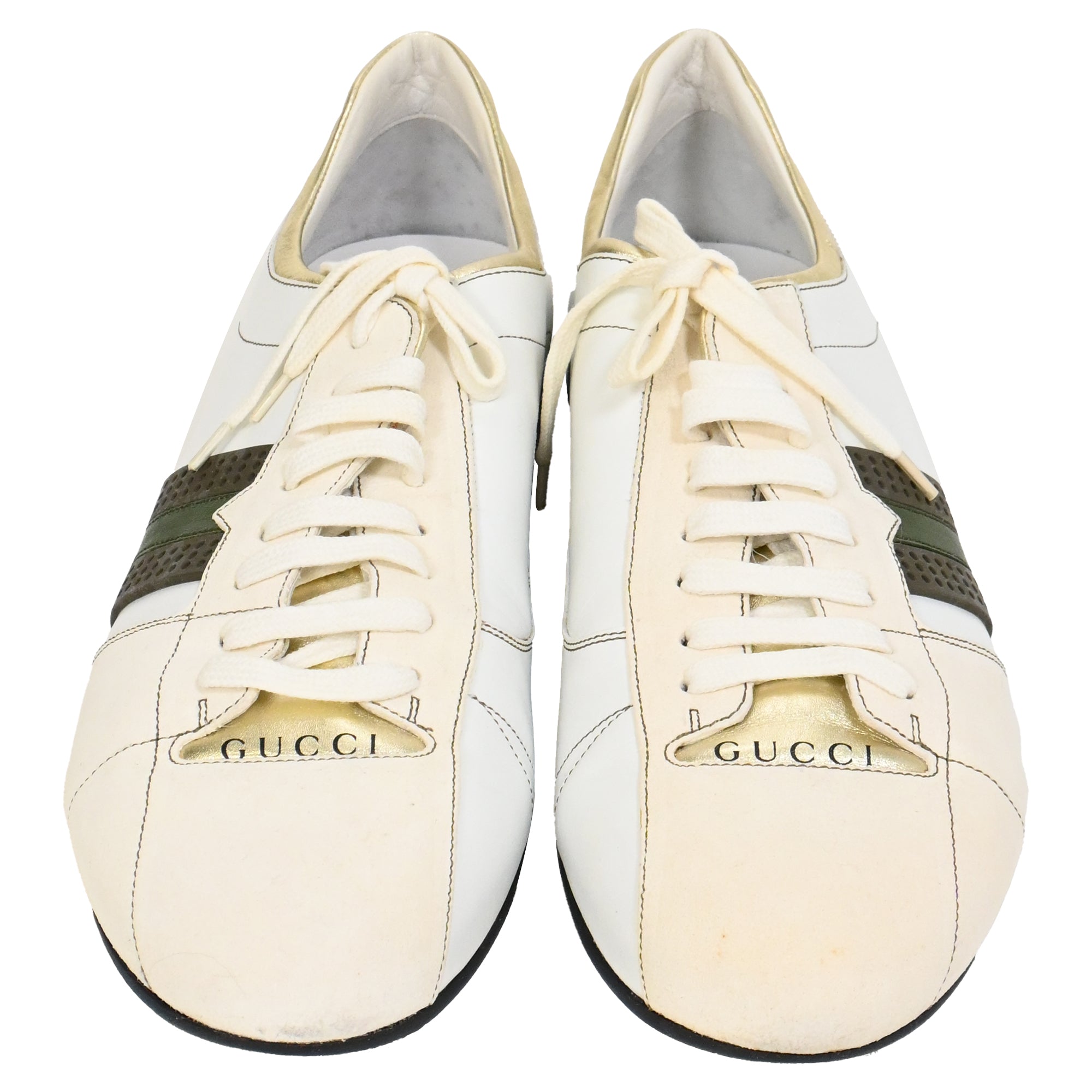 Men's Gucci Web Low-Top Sneakers in White Suede and Leather
