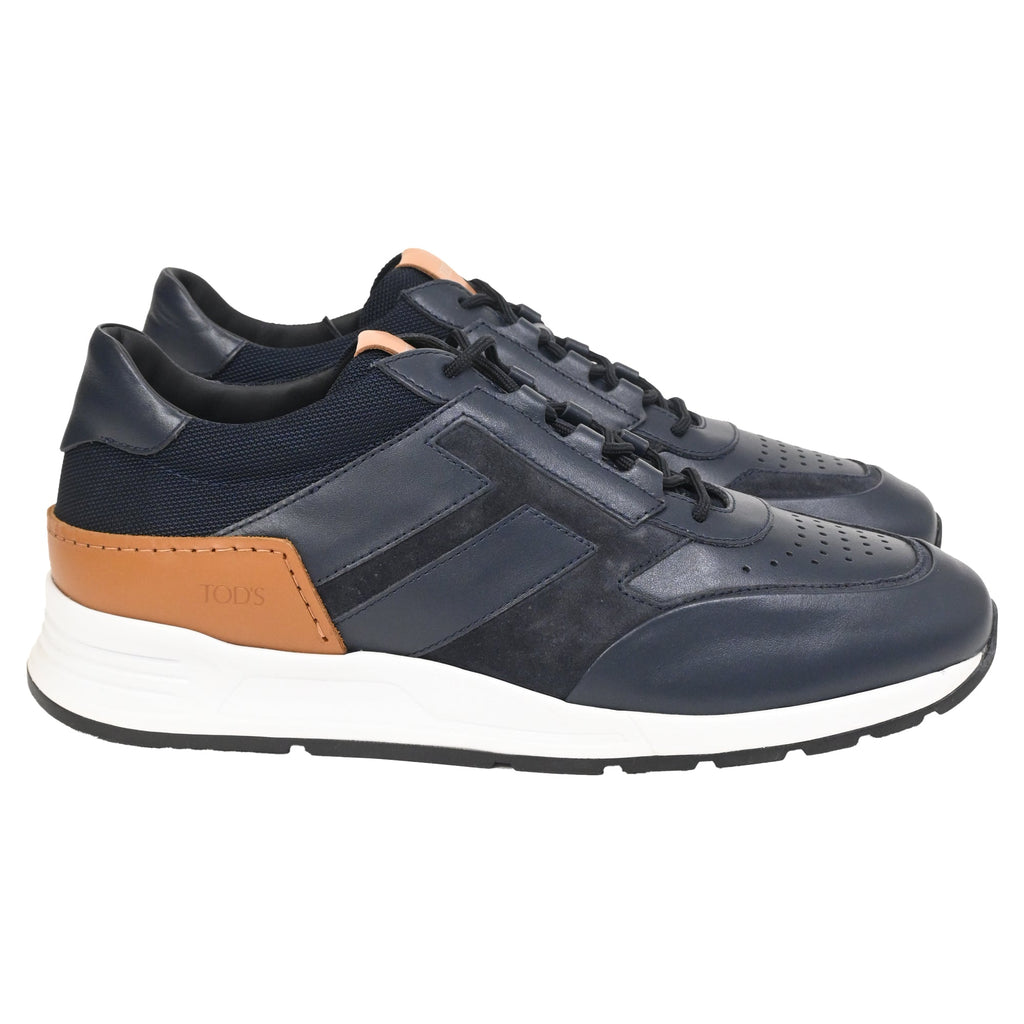 Men's  Tod's Logo Low-Top Sneakers in Navy Blue Leather and Suede