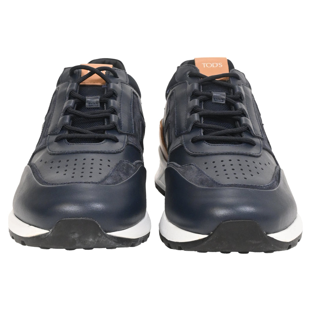 Men's  Tod's Logo Low-Top Sneakers in Navy Blue Leather and Suede