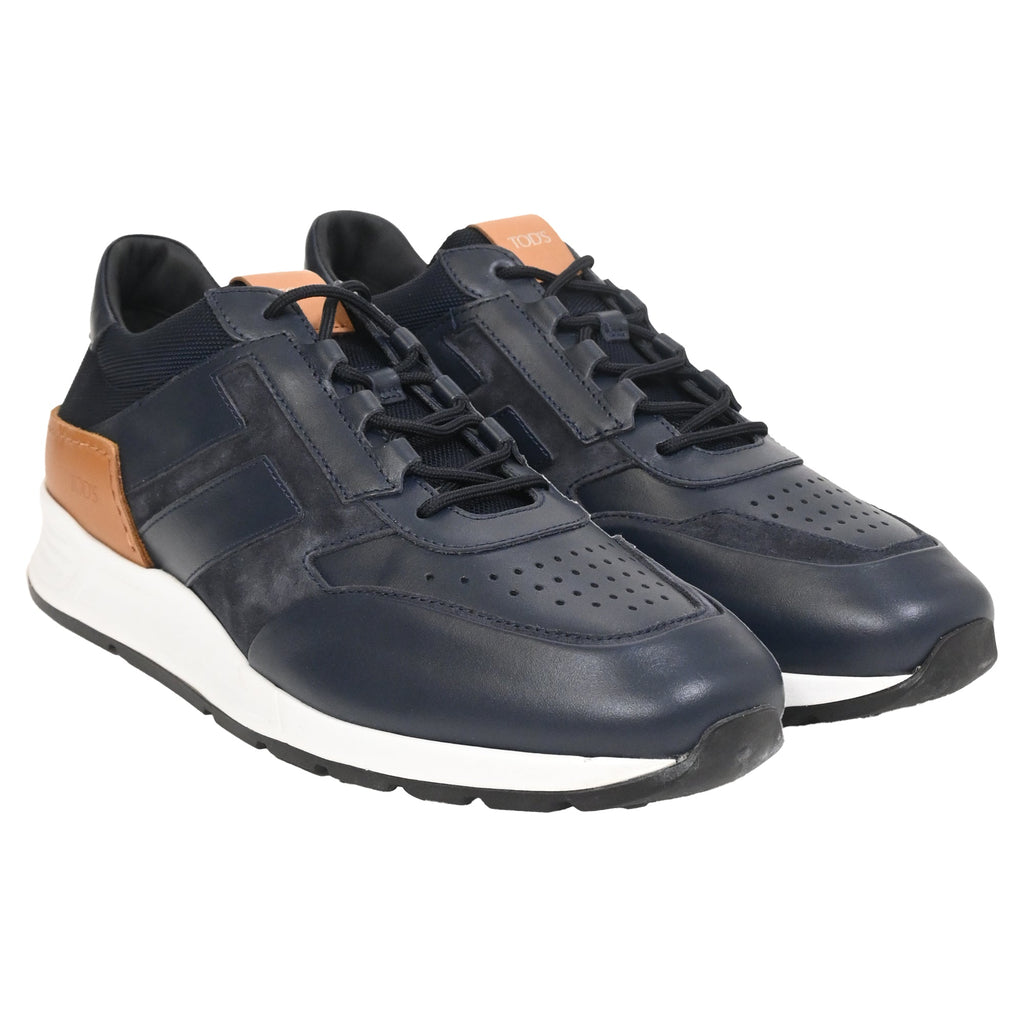 Men's  Tod's Logo Low-Top Sneakers in Navy Blue Leather and Suede
