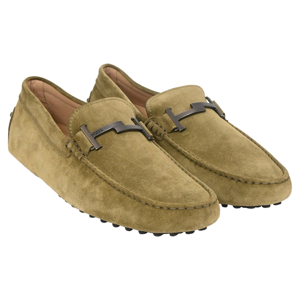 Men's  Tod's Double T Driving Loafers in Olive Suede