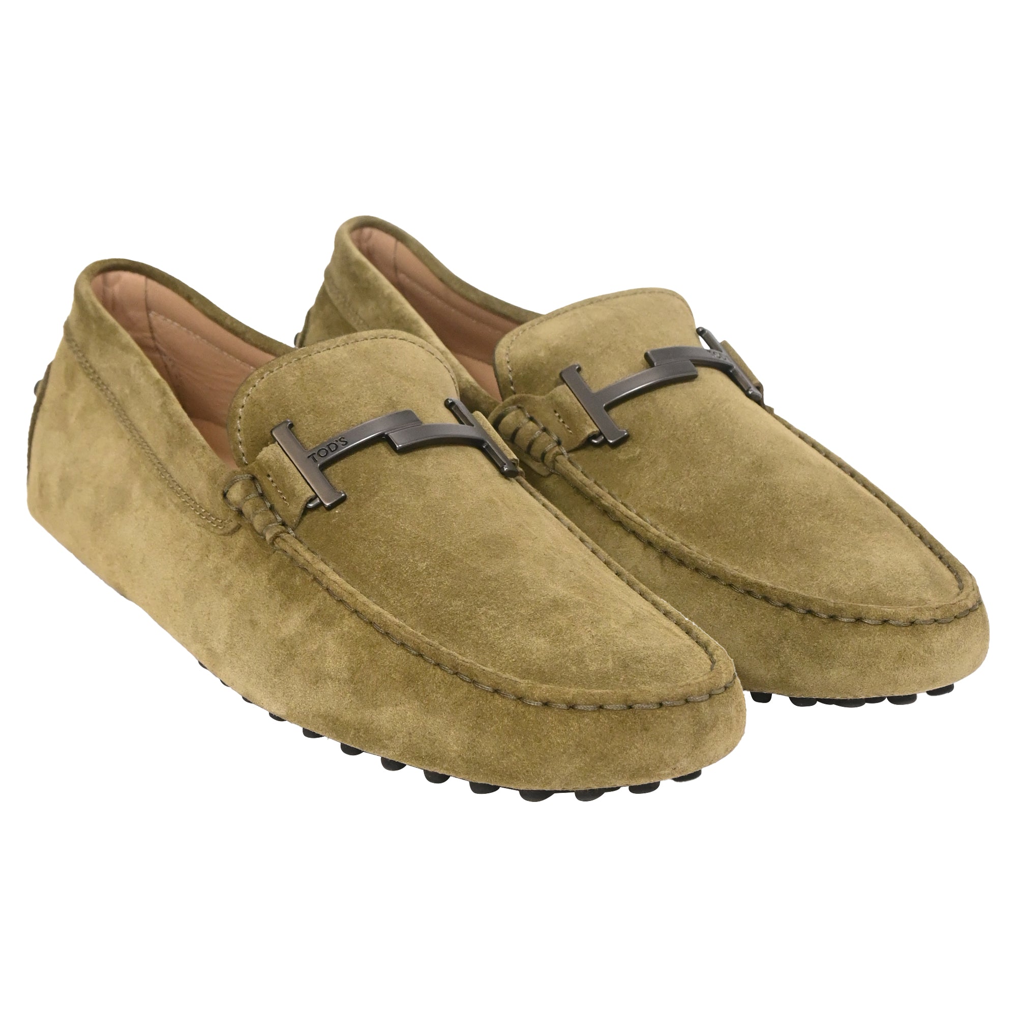 Men's  Tod's Double T Driving Loafers in Olive Suede