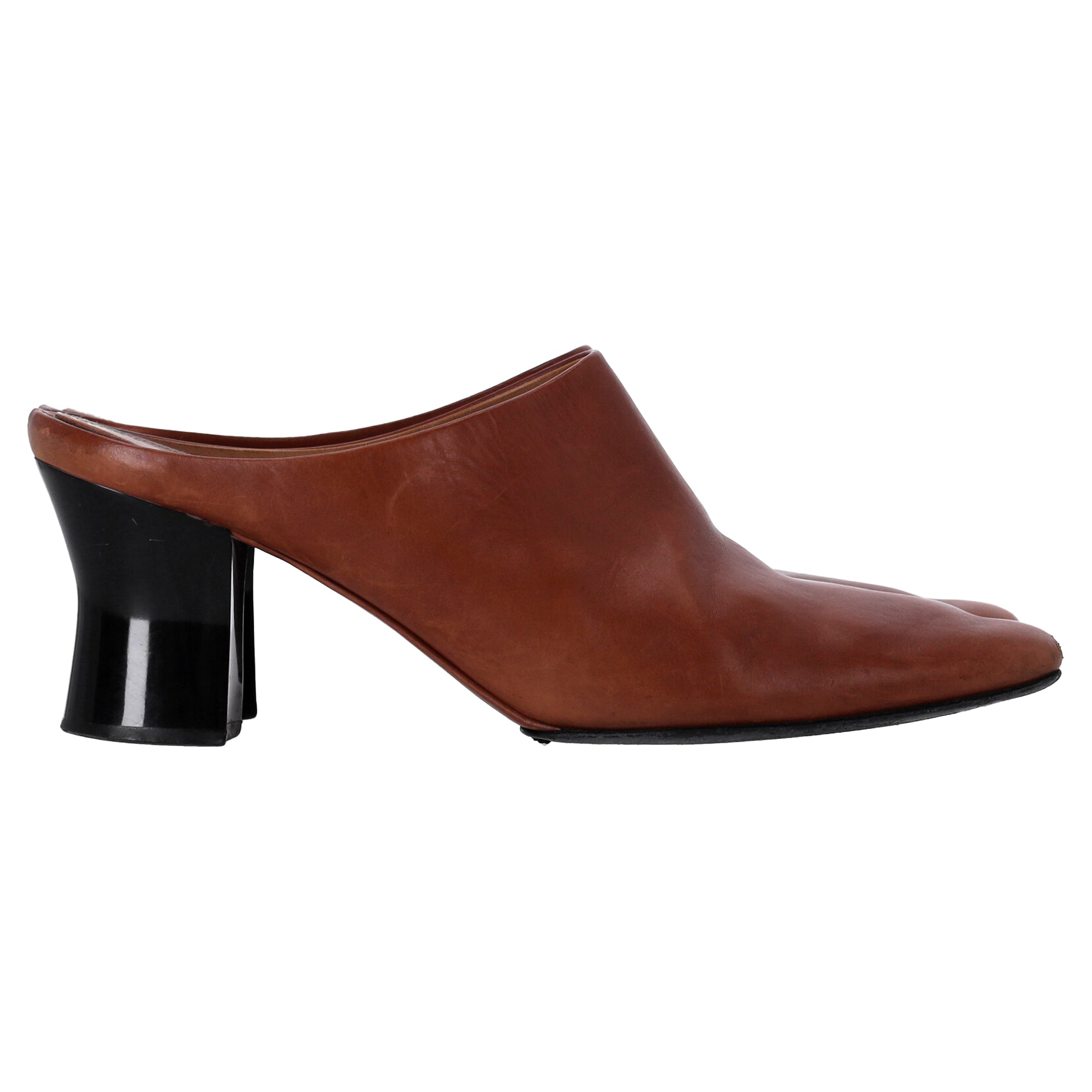 The Row Adela Heeled Mules in Brown Leather