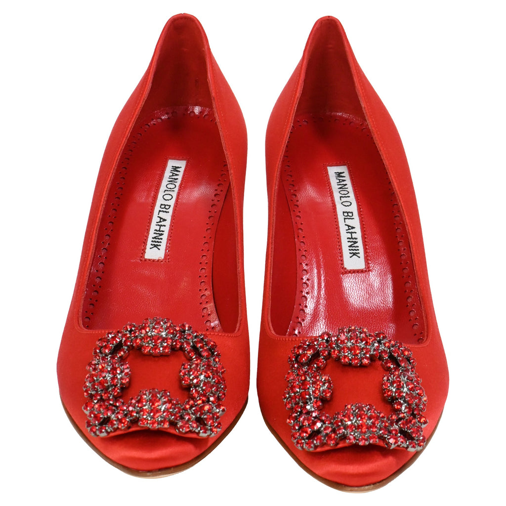 Women's Manolo Blahnik Hangisi 70 Pumps in Red Satin