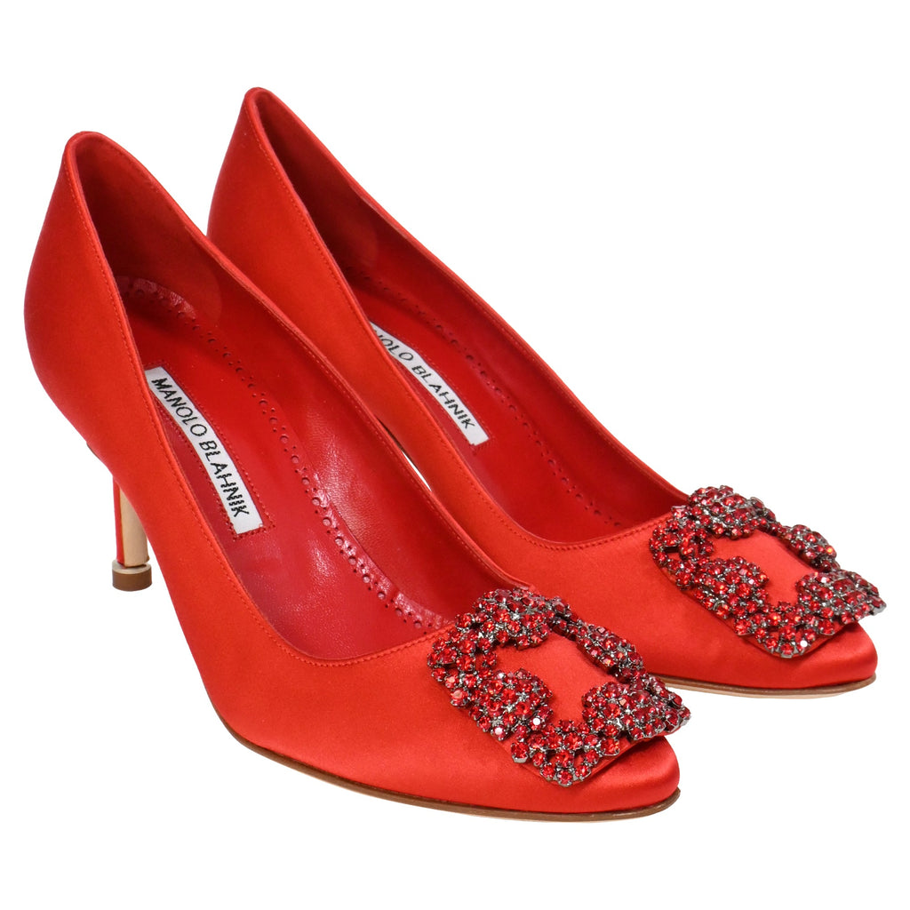 Women's Manolo Blahnik Hangisi 70 Pumps in Red Satin